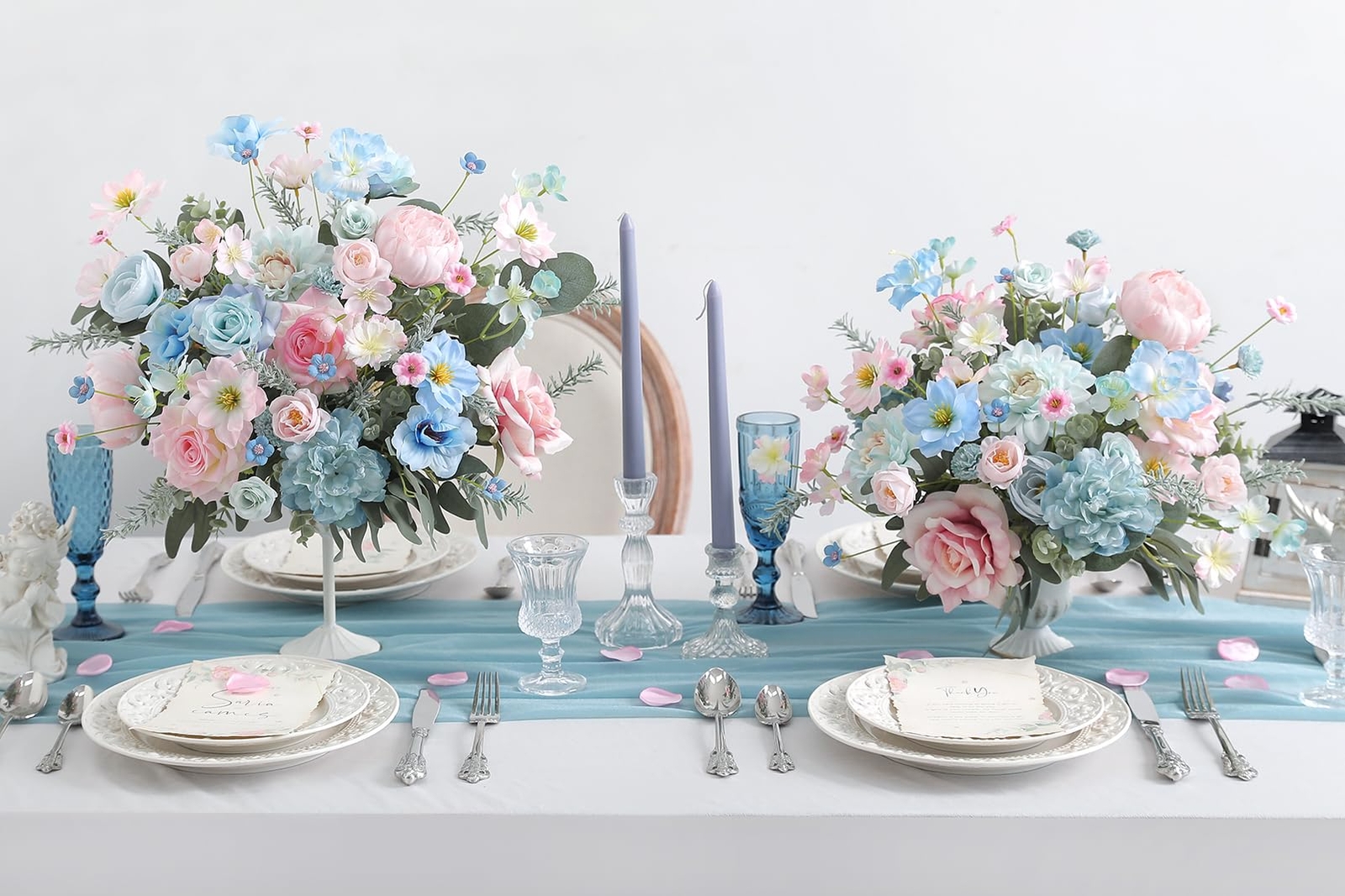 Artificial Silk Flowers Combo Box Set Blue Pink Roses for DIY Arrangements