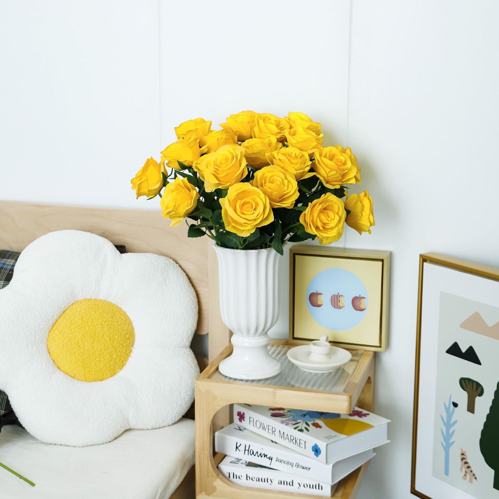 Ouddy Decor 20 Pcs Fake Yellow Roses Artificial Silk Flowers with Long Stems …
