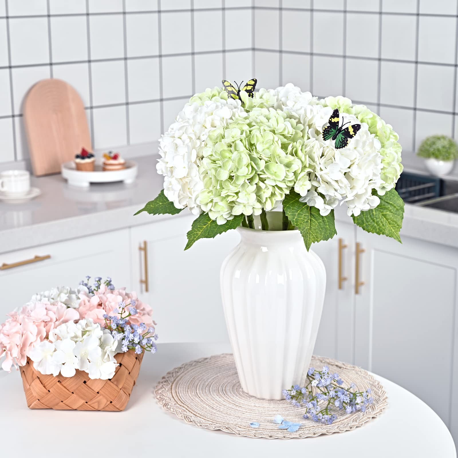 Waipfaru 21″ Real Touch Hydrangea Artificial Flowers with Long Stem & Leaves,…