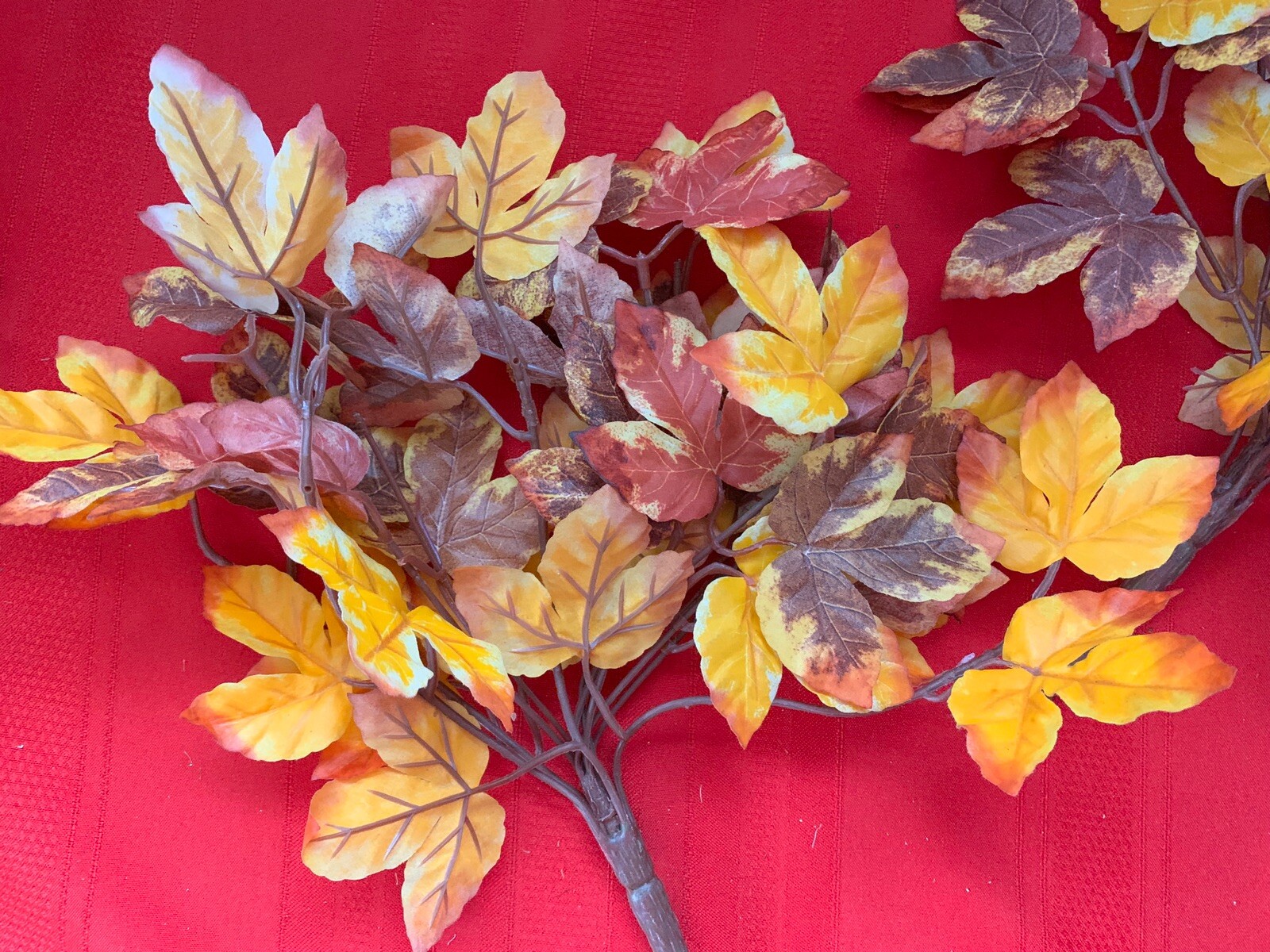 HOME INTERIORS Artificial Fall Red Yellow Brown Leaves Flowers – set of 2