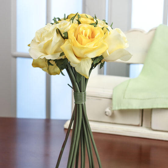 Yellow Artificial Rose Nosegay 12″ Floral Bouquet Bundle