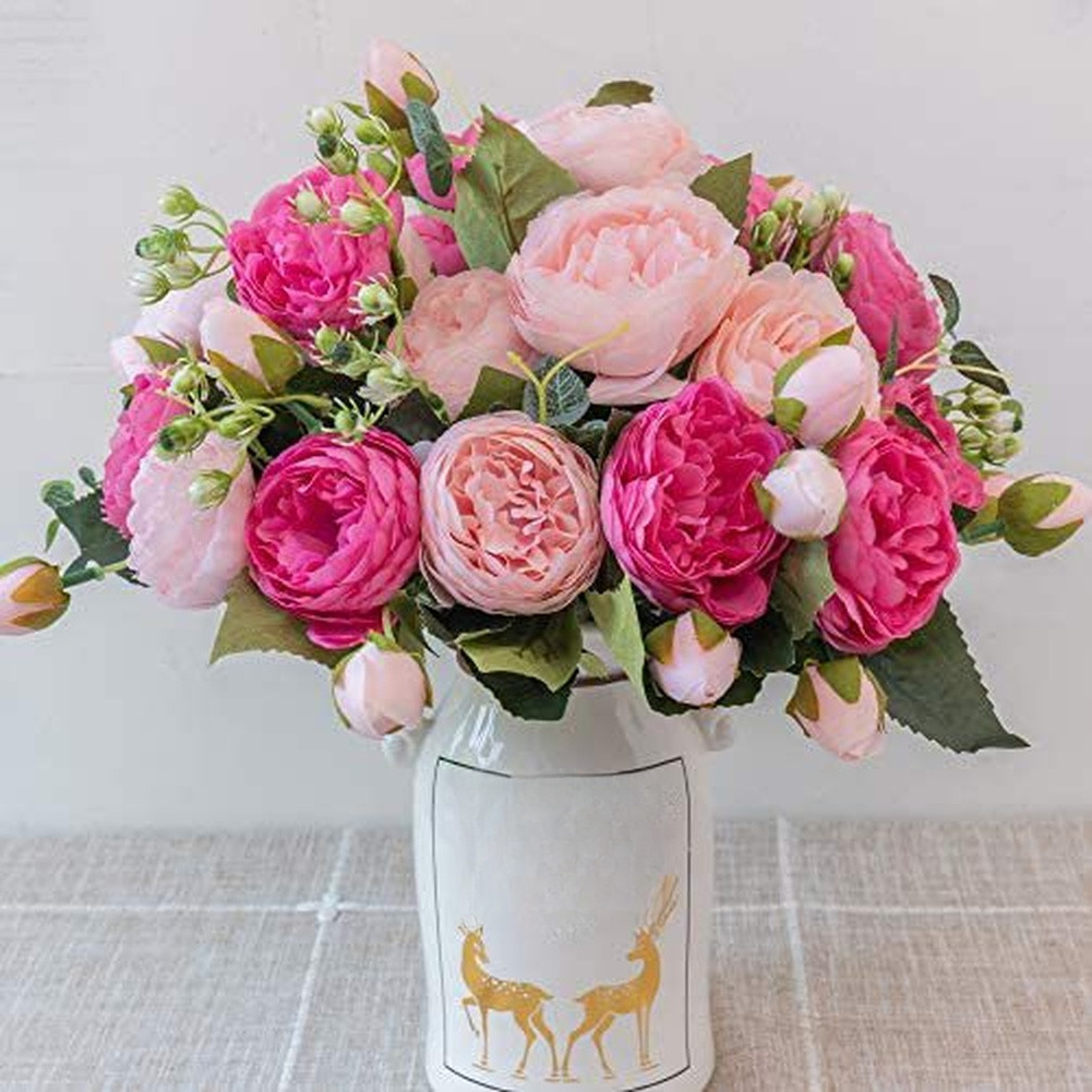 5 Head Persian Peony Silk Flowers Wedding Home Decor Fake Roses Bouquet