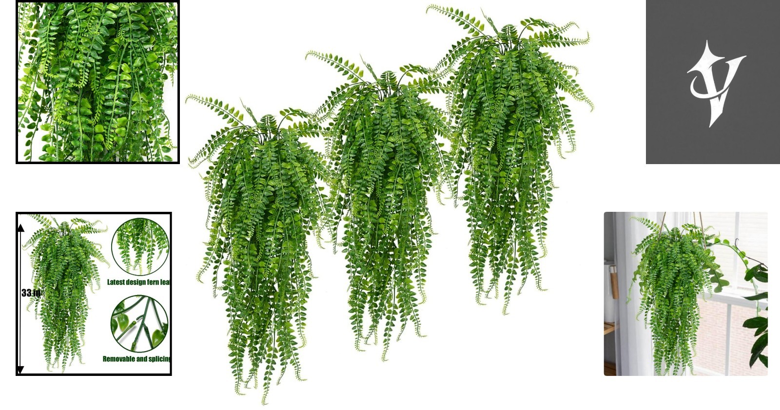 Maintenance-Free Faux Ferns – 6 Pcs Hanging Plants for Indoors & Outdoors