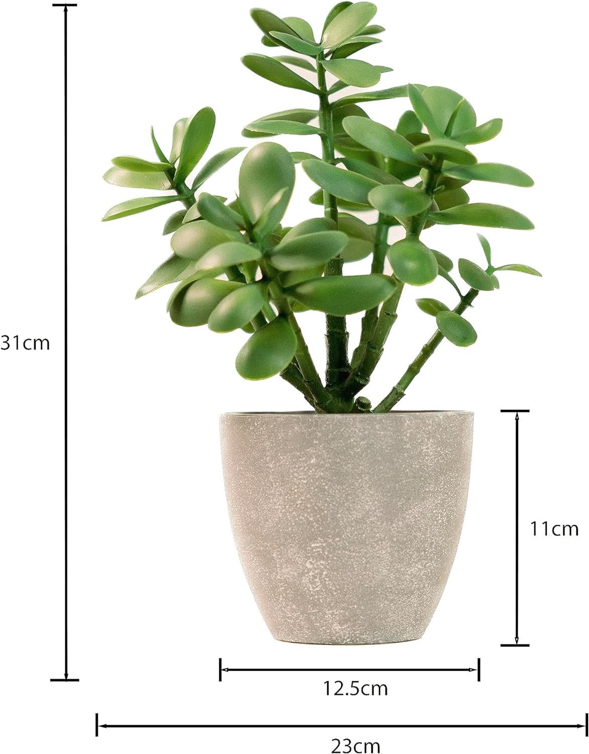 12” Artificial Jade Plant in Minimalist Gray Pot, Luxury Real-Touch Faux Succule