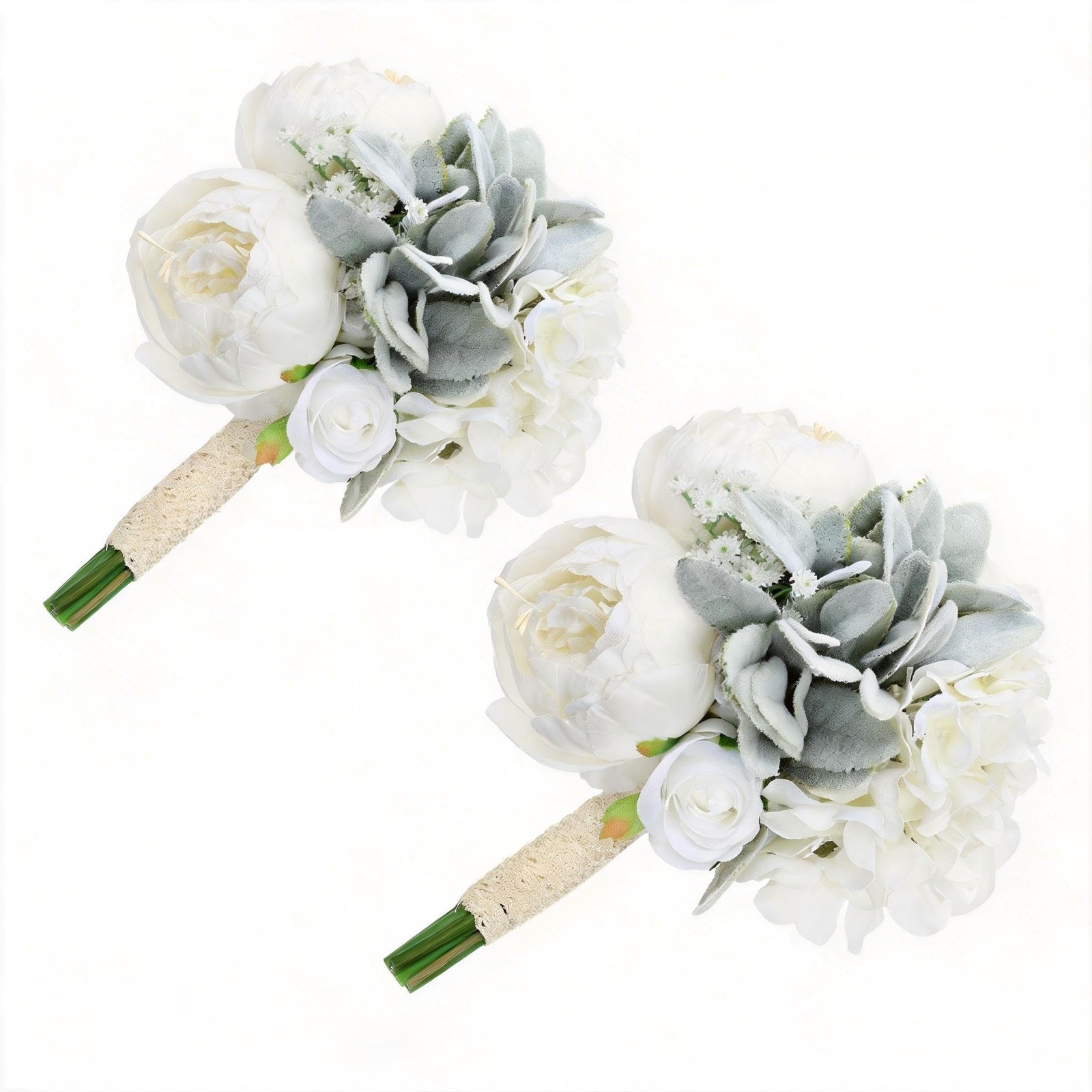 White Pre-Made Bridesmaids Bouquets Set of 2-7 inch Small Rustic Aritificial …