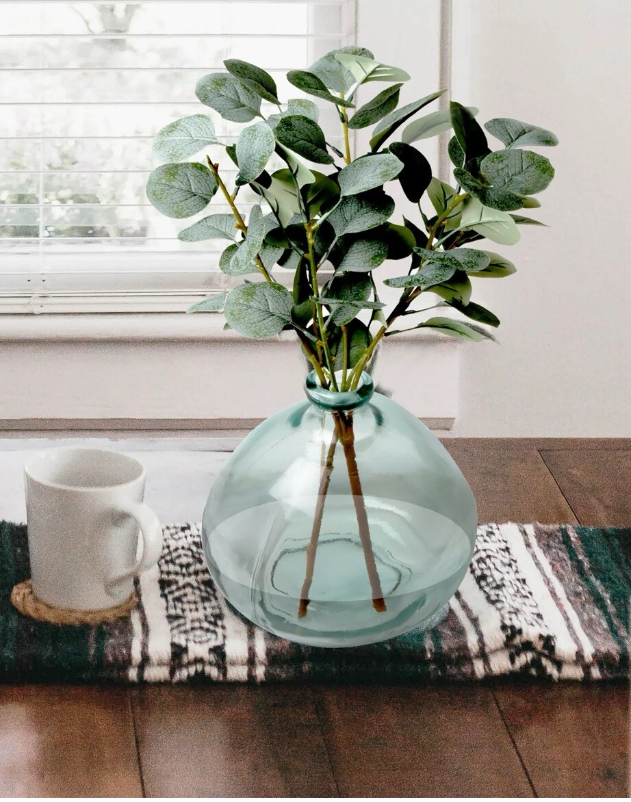 Better Homes & Gardens 12″ Artificial Green Eucalyptus in Blown Glass Vase