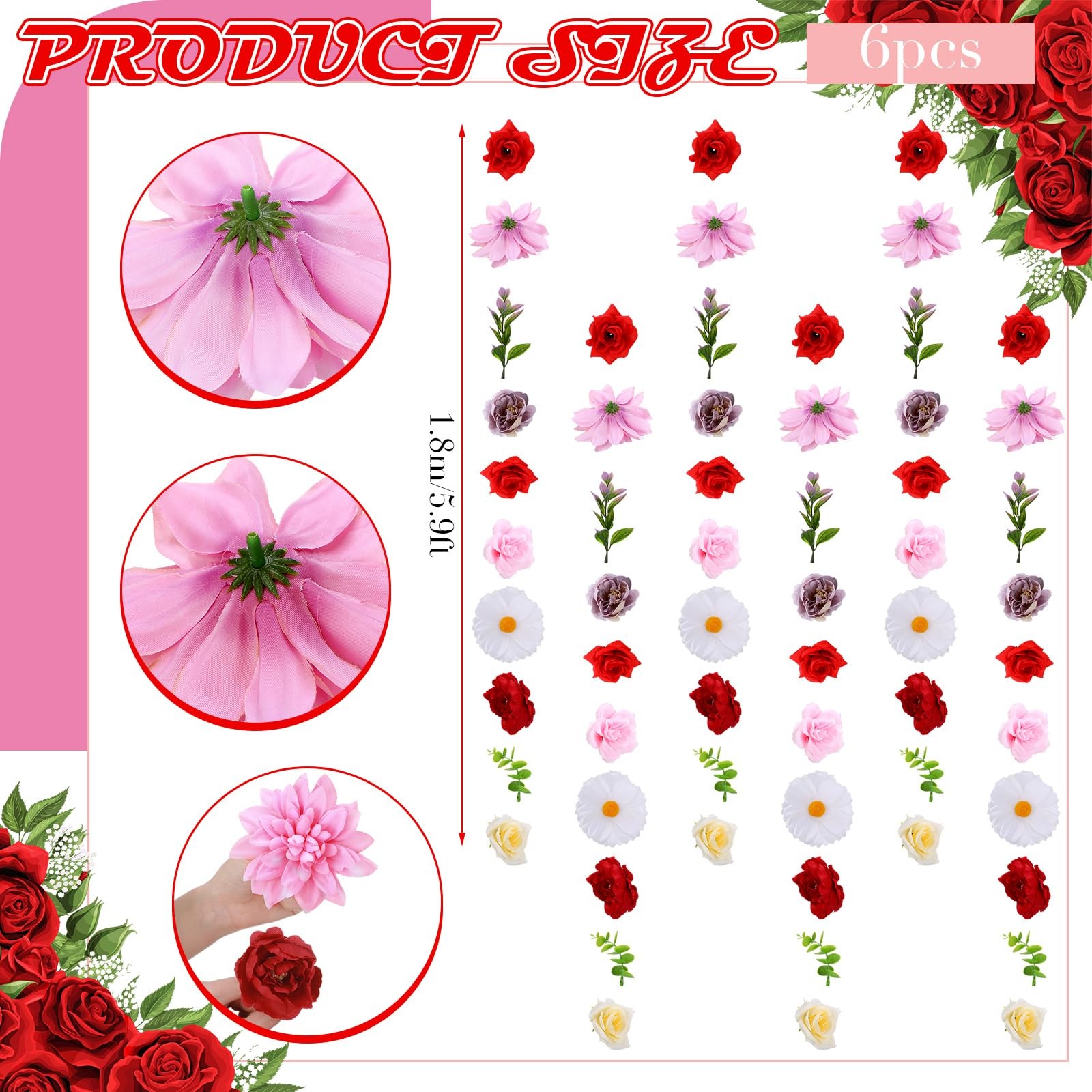 6 Pcs 35.4 Inch Artificial Hot Pink Flower Garlands with 3 Pcs 10 Ft Wedding …