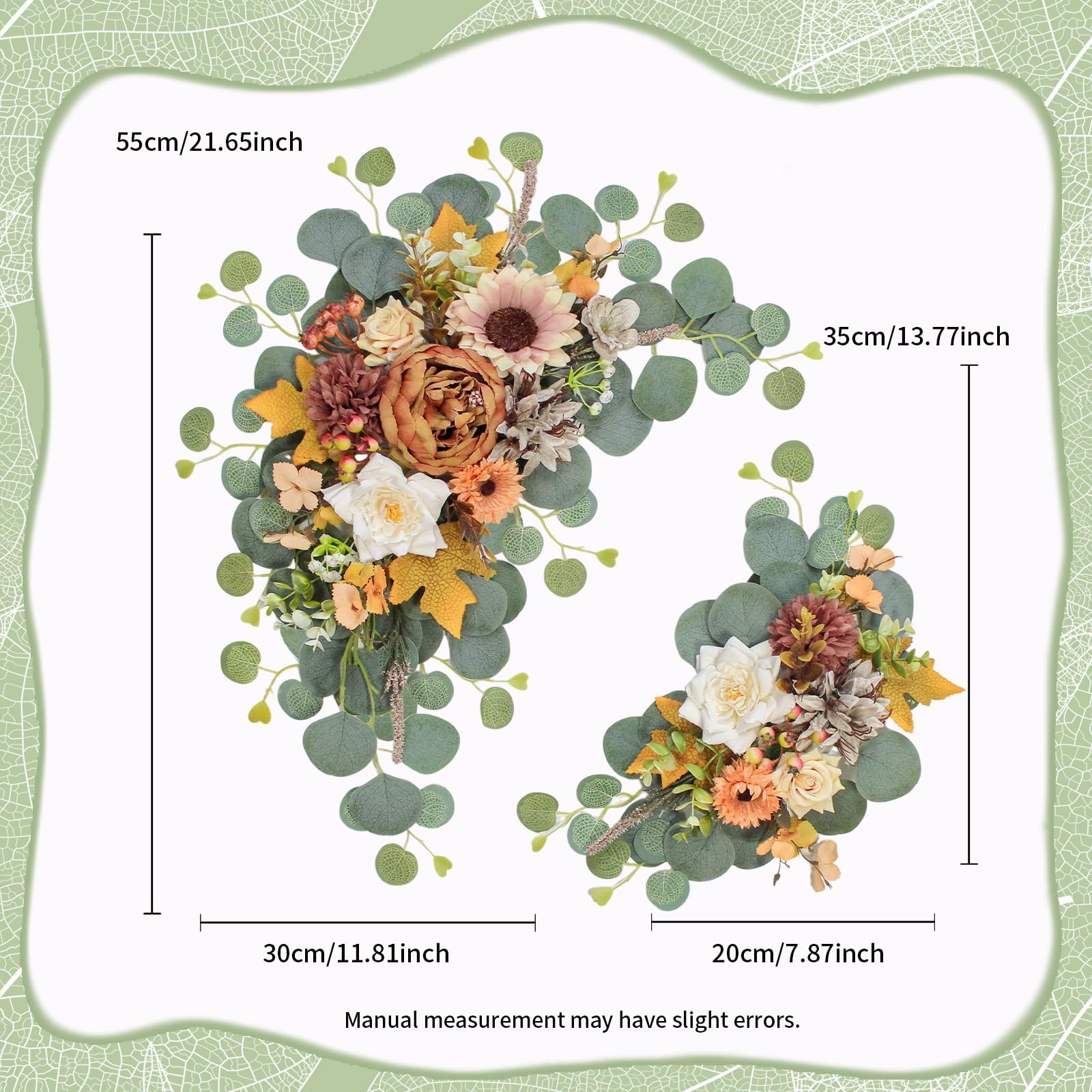 2 PCS Artificial Wedding Arch Flowers Sign Faux Floral Swags Coffee Orange