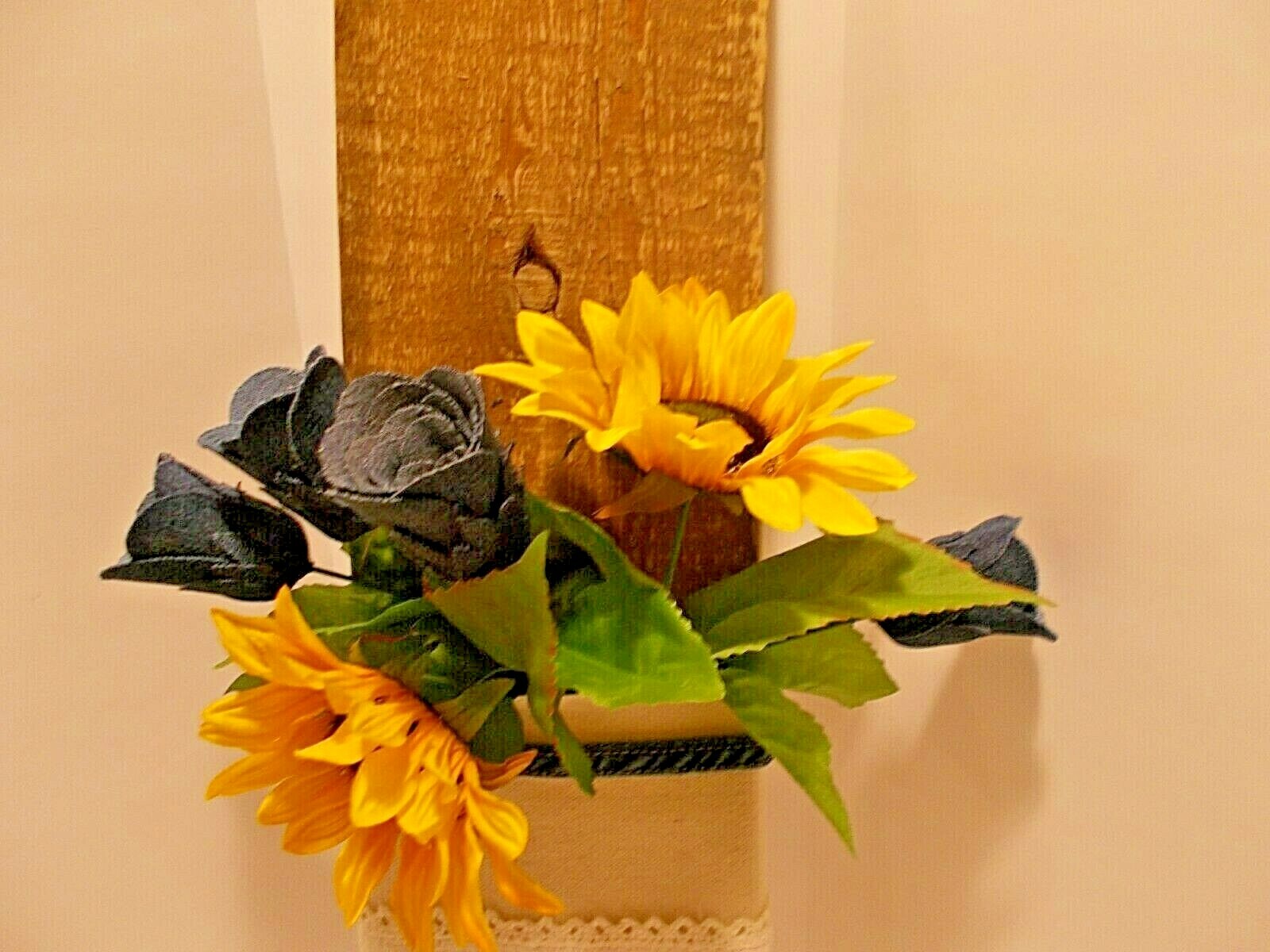 Handmade Denim Roses and Sunflower Recycled Denim Board Wall Art Farmhouse Décor