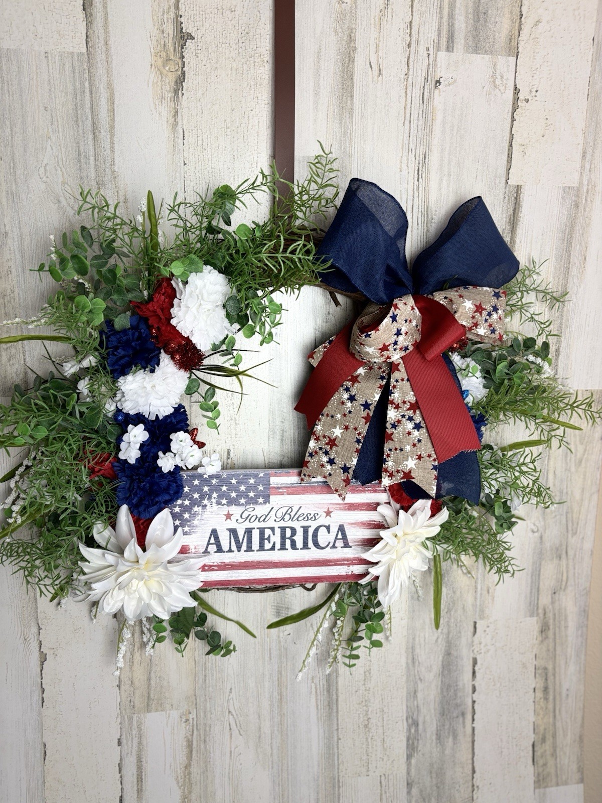 Patriotic Wreath God Bless America – 4th of July Front Door Decor Handmade