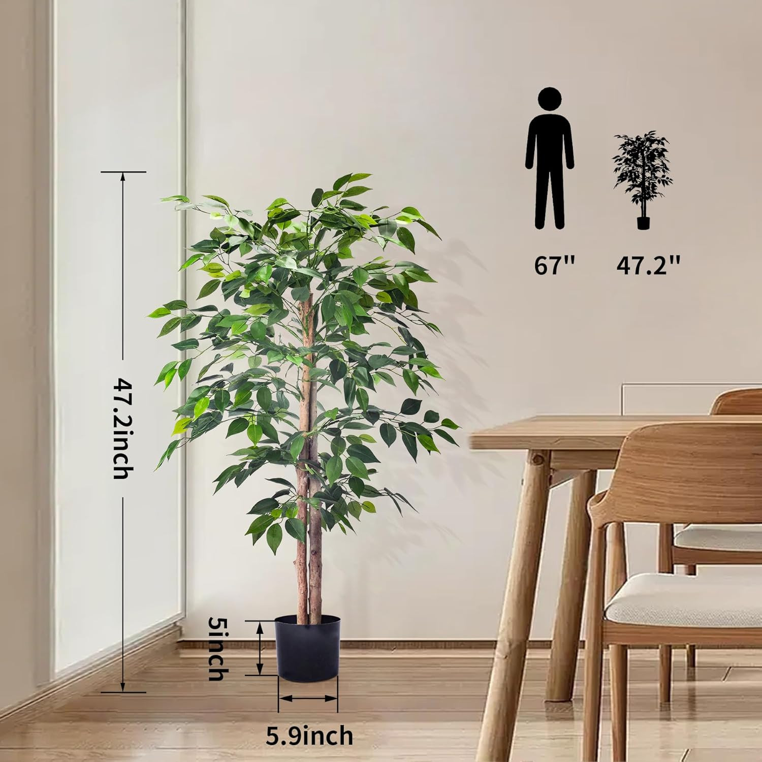 2Pack 4FT Realistic Artificial Ficus Trees for Home & Office Decor