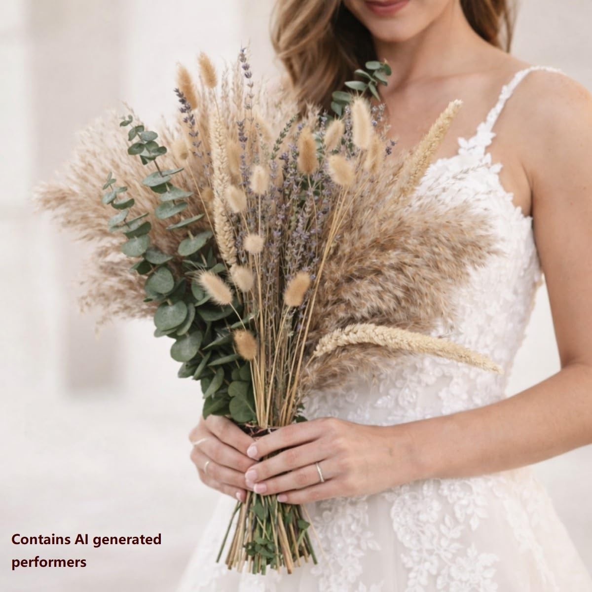 Dried Flowers Bouquet, 17″ Dried Pampas Grass Decor Inc Lavender Eucalyptus D…