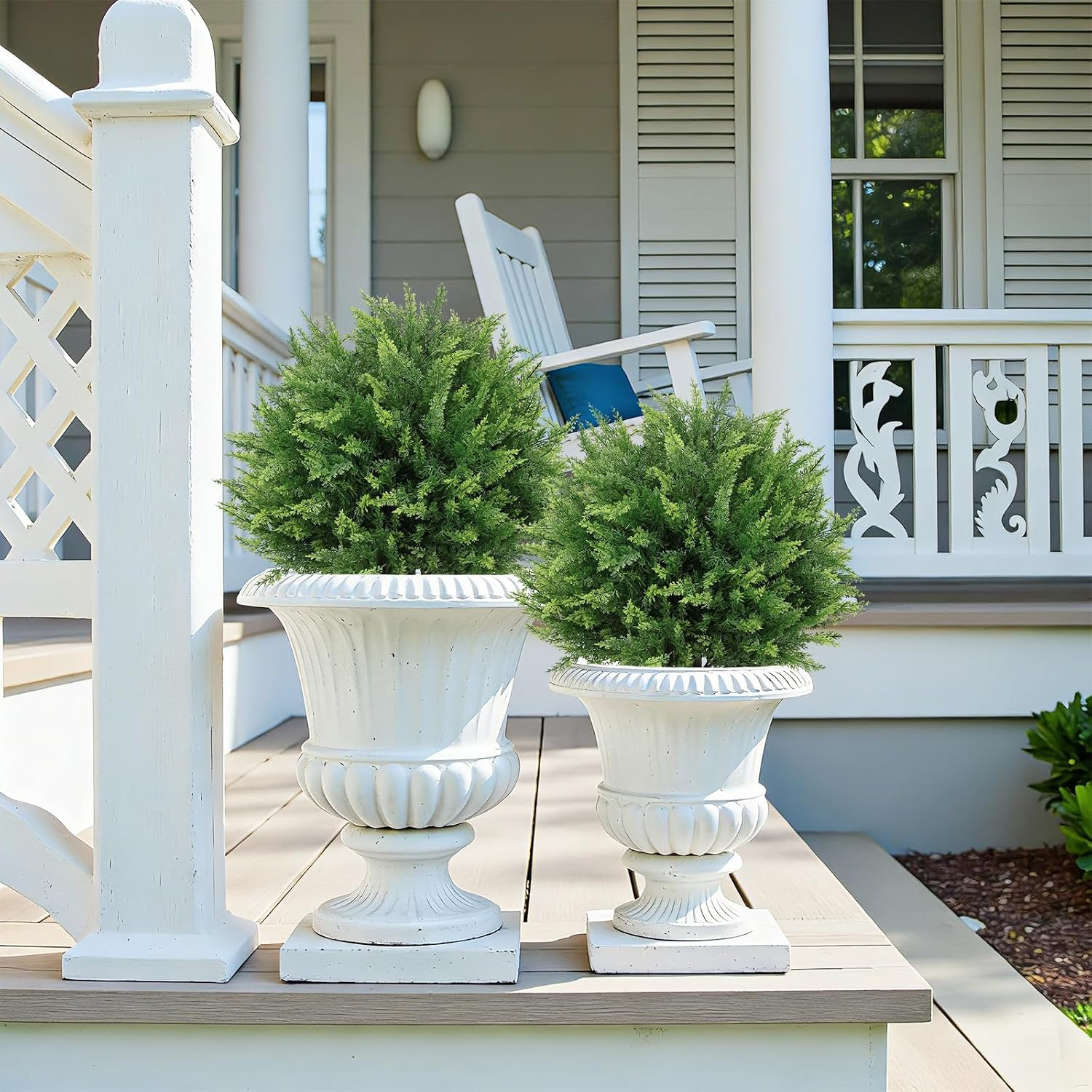 UV Resistant Faux Cedar Topiary Set of 2 for Outdoor Planter Decor, 24