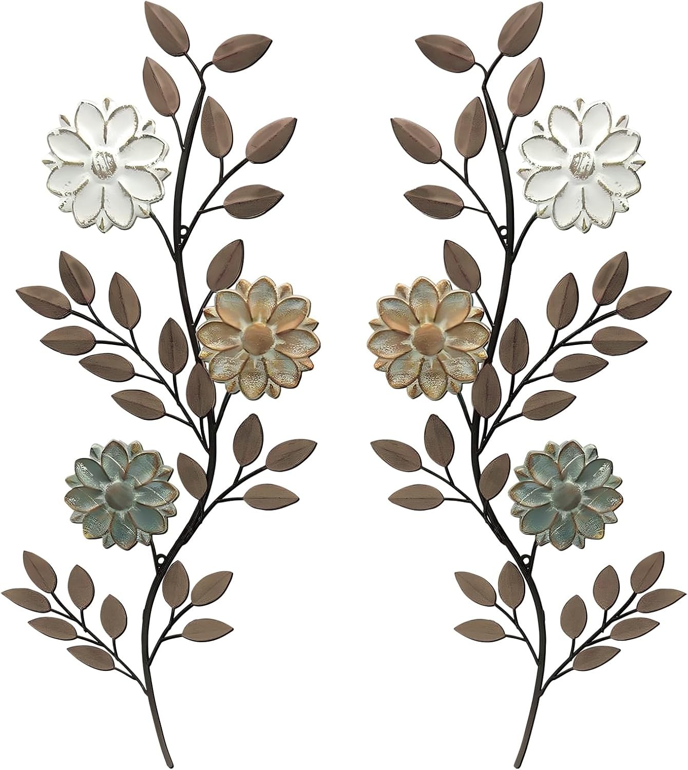 MorningRo 2 Pcs Metal Flower Wall Art 15.75 Inch Brown