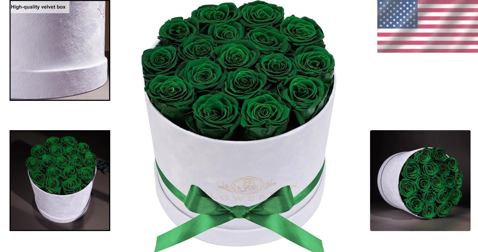 Handcrafted 17 Preserved Roses in Dark Green Suede Box – Effortless Elegance