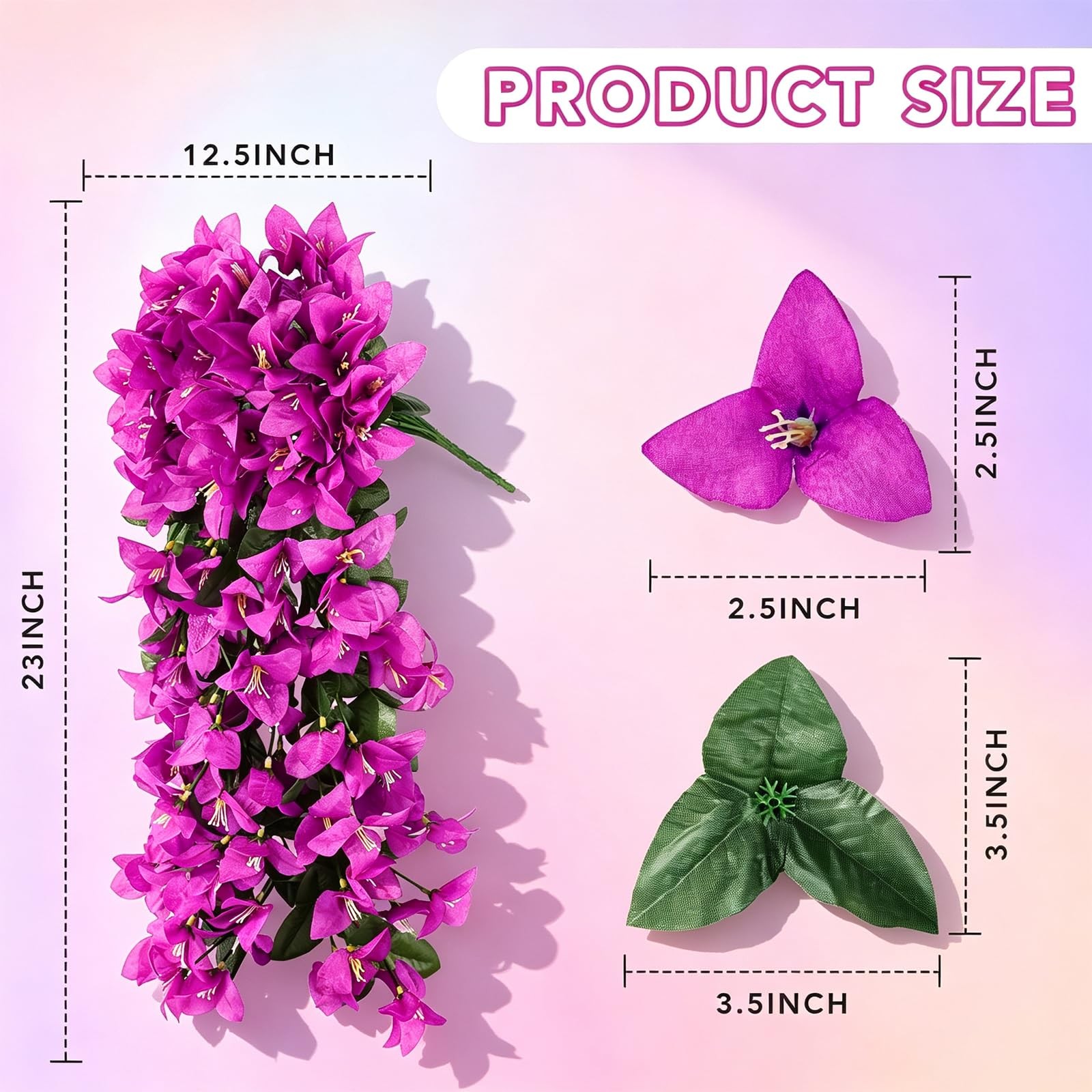 Fuchsia Bougainvillea Flowers 12 Pcs Faux Silk UV Resistant Hanging Outdoor Deco