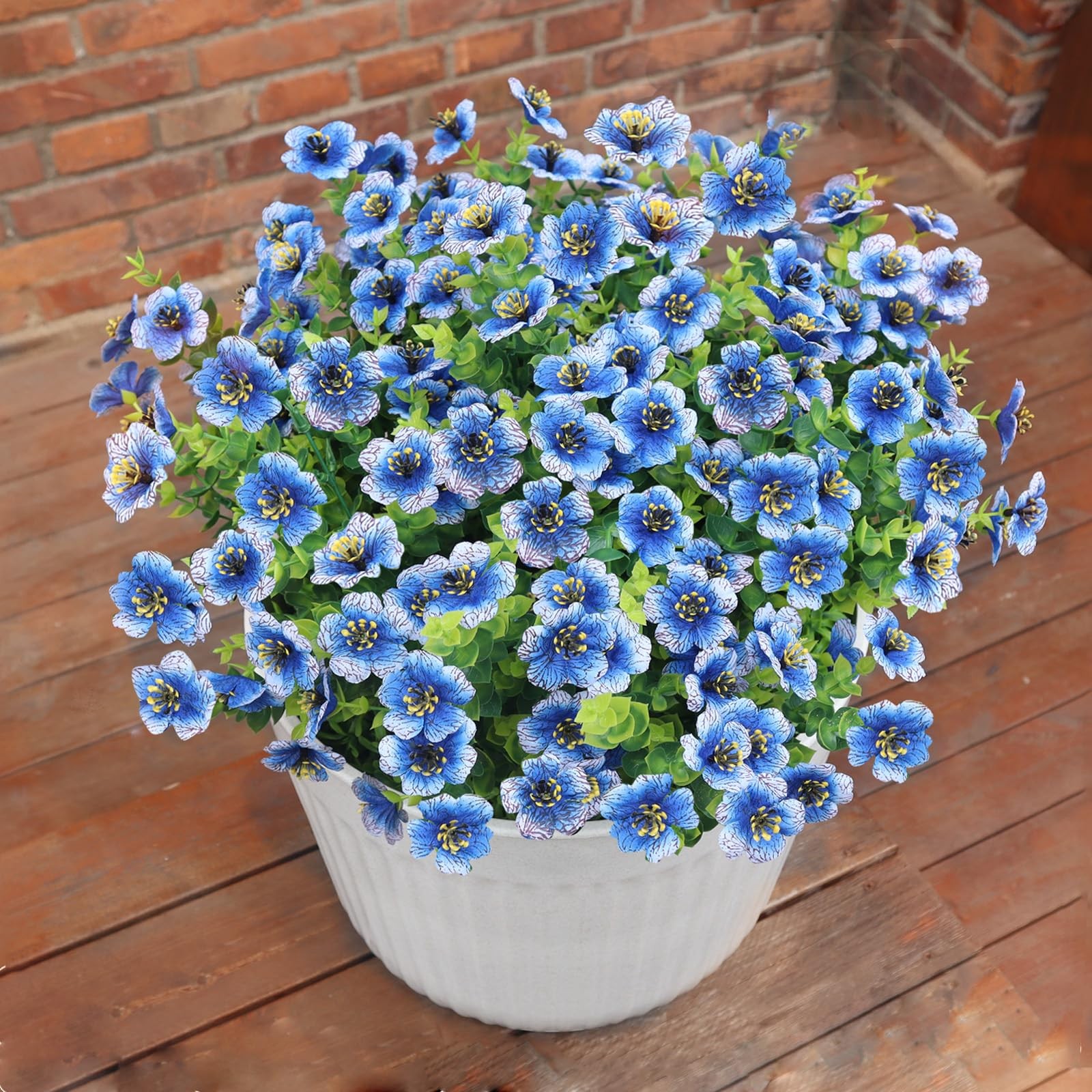 Blue Artificial Flowers UV Resistant for Outdoor Planters – No Watering, Easy