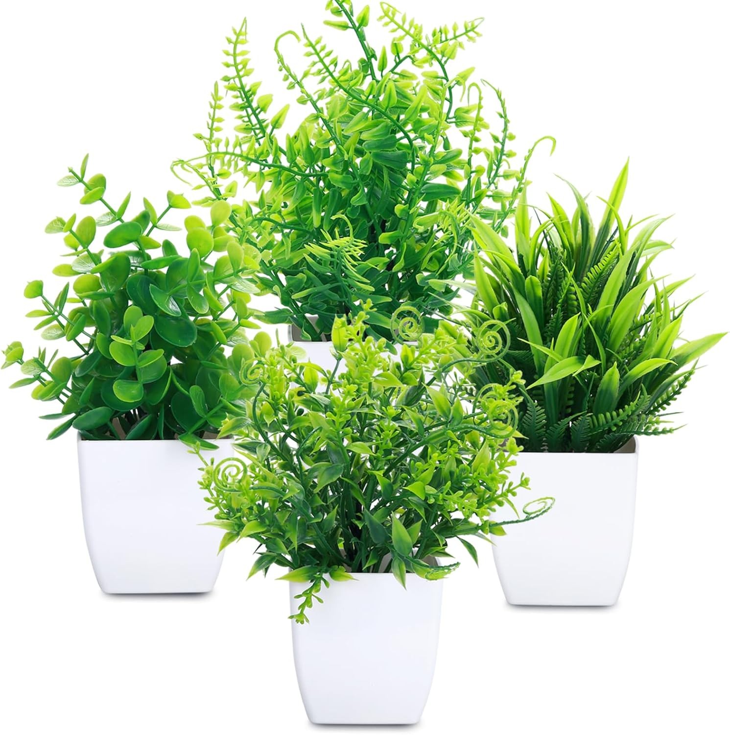 4 Pack Fake Plants in Black Pot Mini Artificial Eucalyptus Potted Plant Small