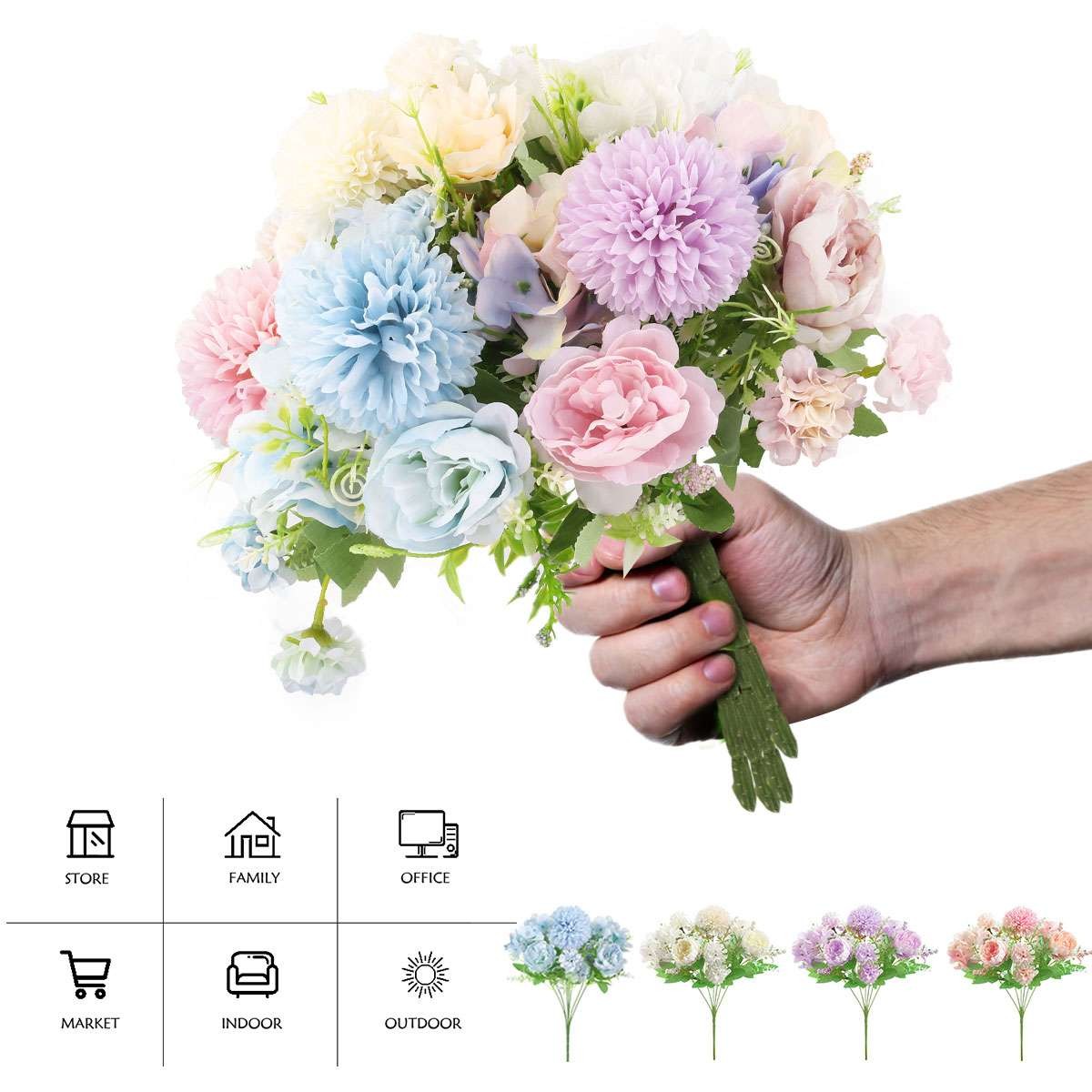 4pcs Silk Peony Artificial Hydrangea Flowers Bouquet Party Wedding Home Decor