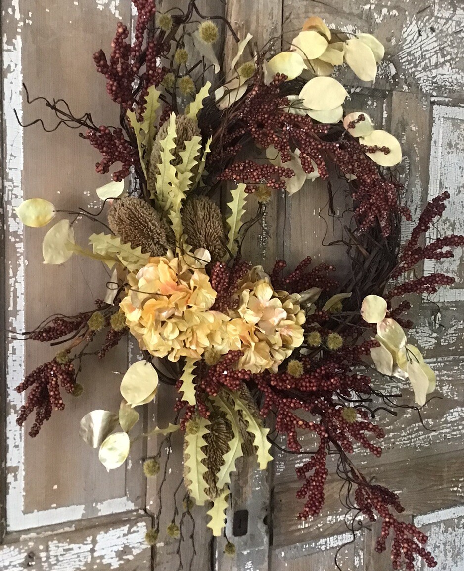 Handmade Designer Wreath Fall Neutral Winter 24” Door Wreath One Of A Kind