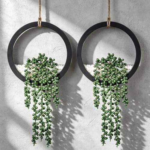 Boho Wall Decor, 2Pcs Fake Hanging Plants Artificial Succulents, Indoor Hanging