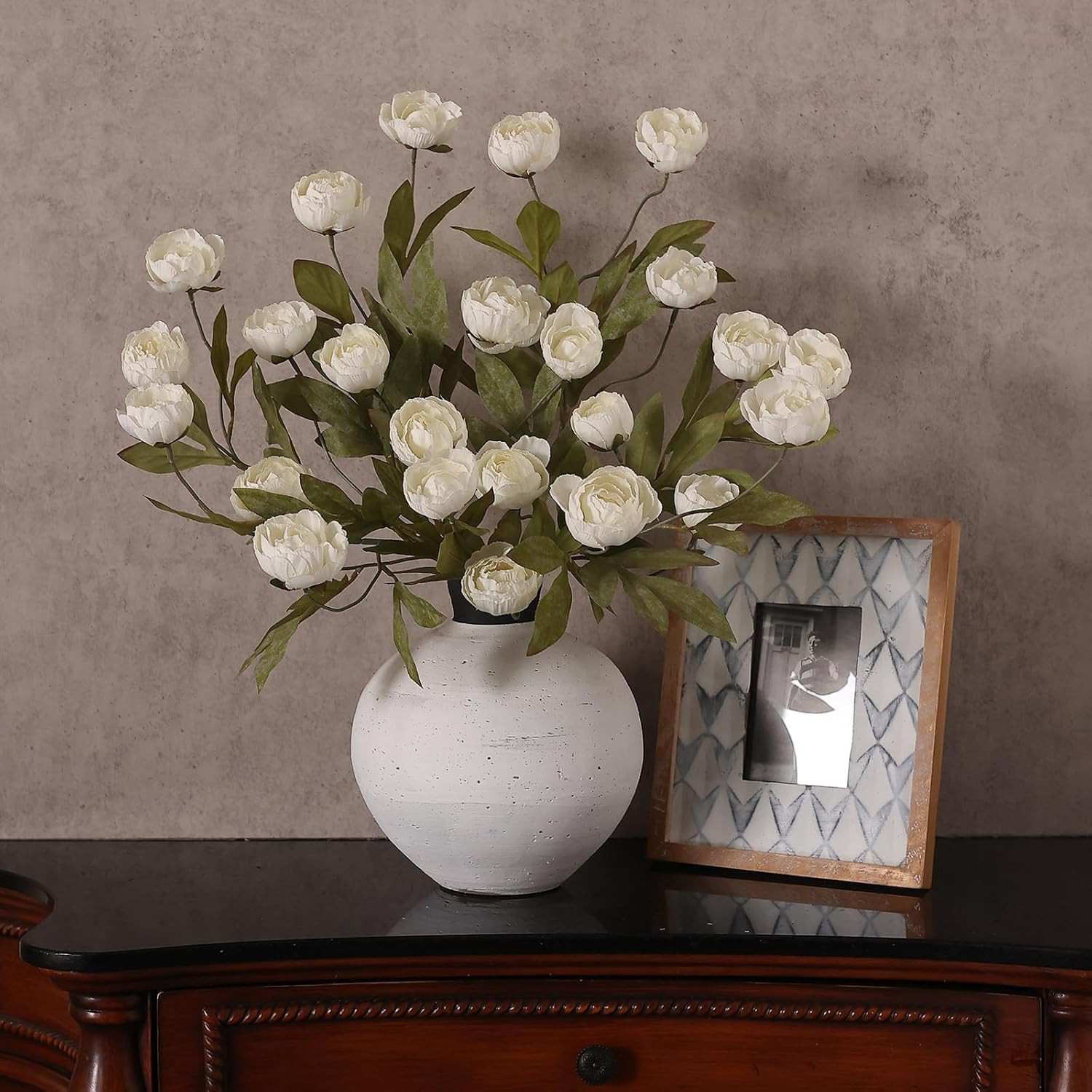 6 PCS 27″ Cream Artificial Peony Branches – Realistic Silk Flowers for Home Deco
