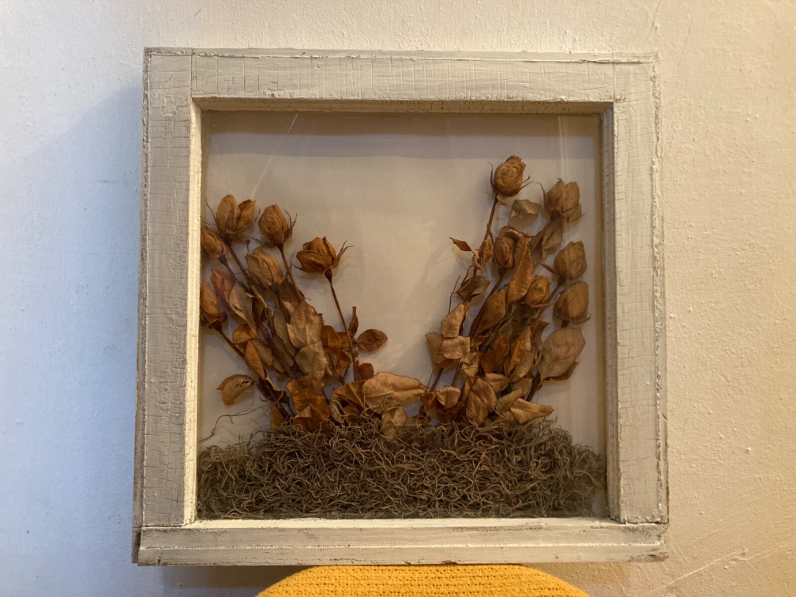 Yellow Roses Shadow Box Rustic Still-Life Wall Art, Home-Made, 19.75 x 19.25 in