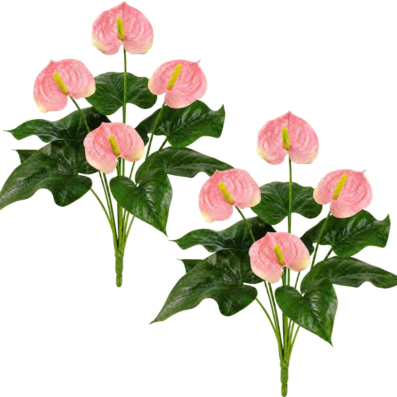 2 PCS Pink Artificial Anthurium Flowers 20 Inch Fake Bouquet Wedding Table