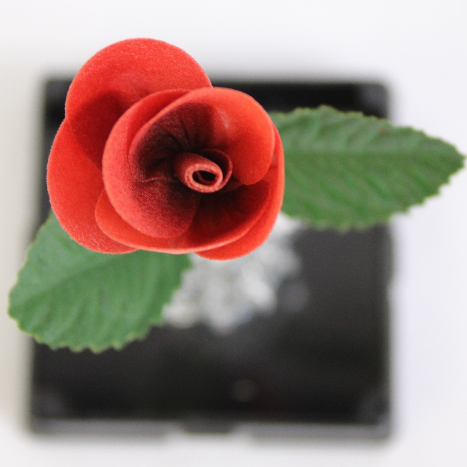 Everlasting Red Wooden Rose In Spun Glass Vase 4″ Tall