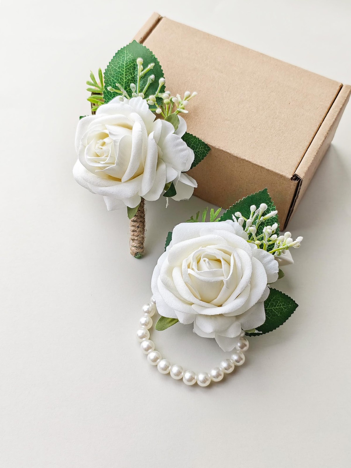 Ivory Rose Corsage and Boutonniere Set Wristlet Corsage for Bride Bridesmaids…