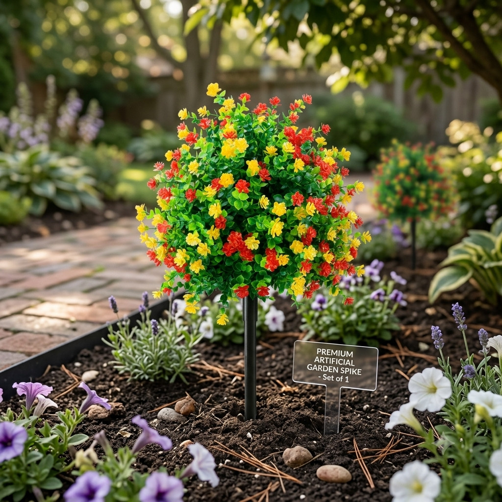 Red Yellow Artificial Fake Flowers with Stake Home Garden Outdoor Garden Decor