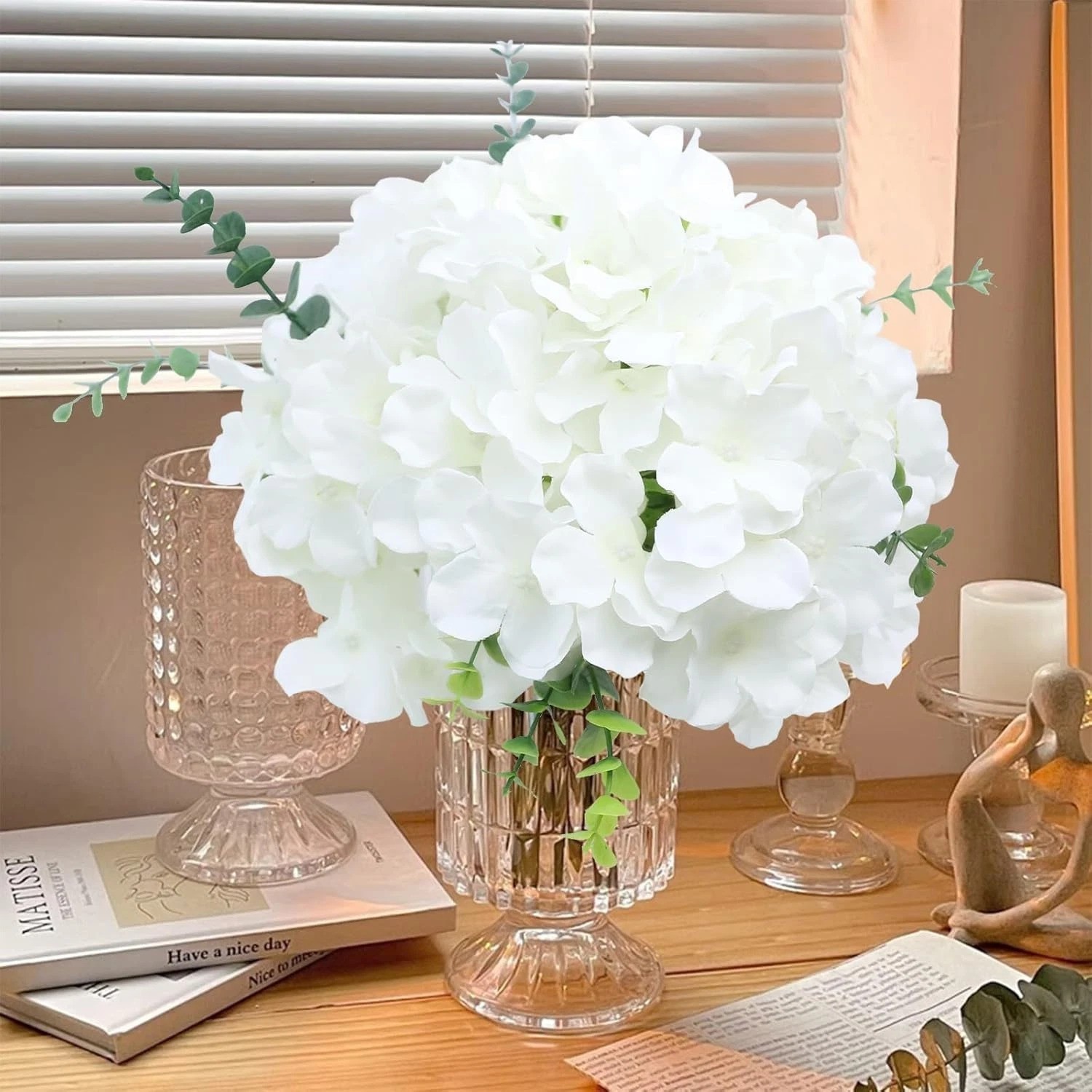 65pcs White Flowers Hydrangea Artificial Flowers Bulk Ivory White Fake Flower…