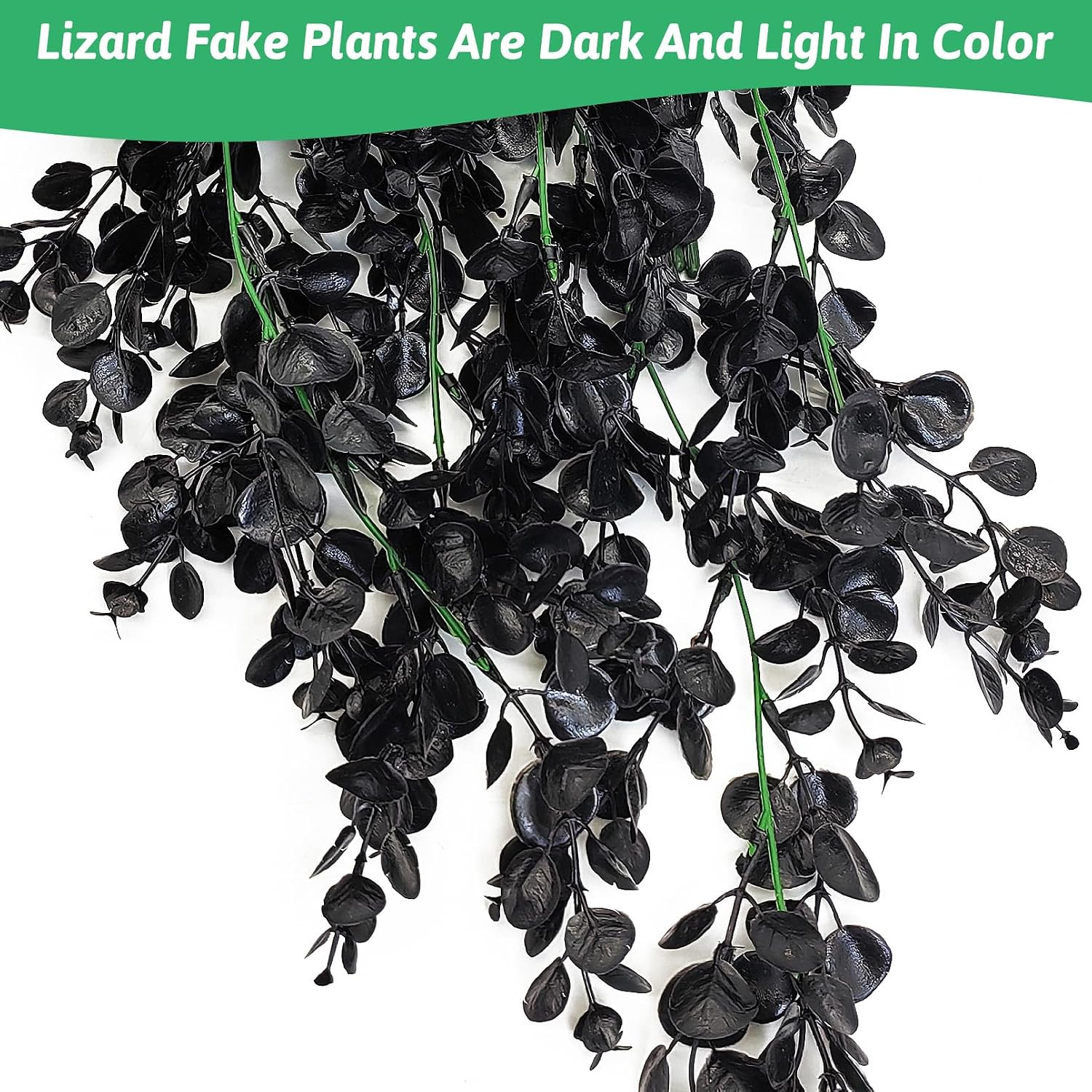 Reptile Plants, 2 Pack Hanging Terrarium Plants, Artificial Leaves Habitat Decor