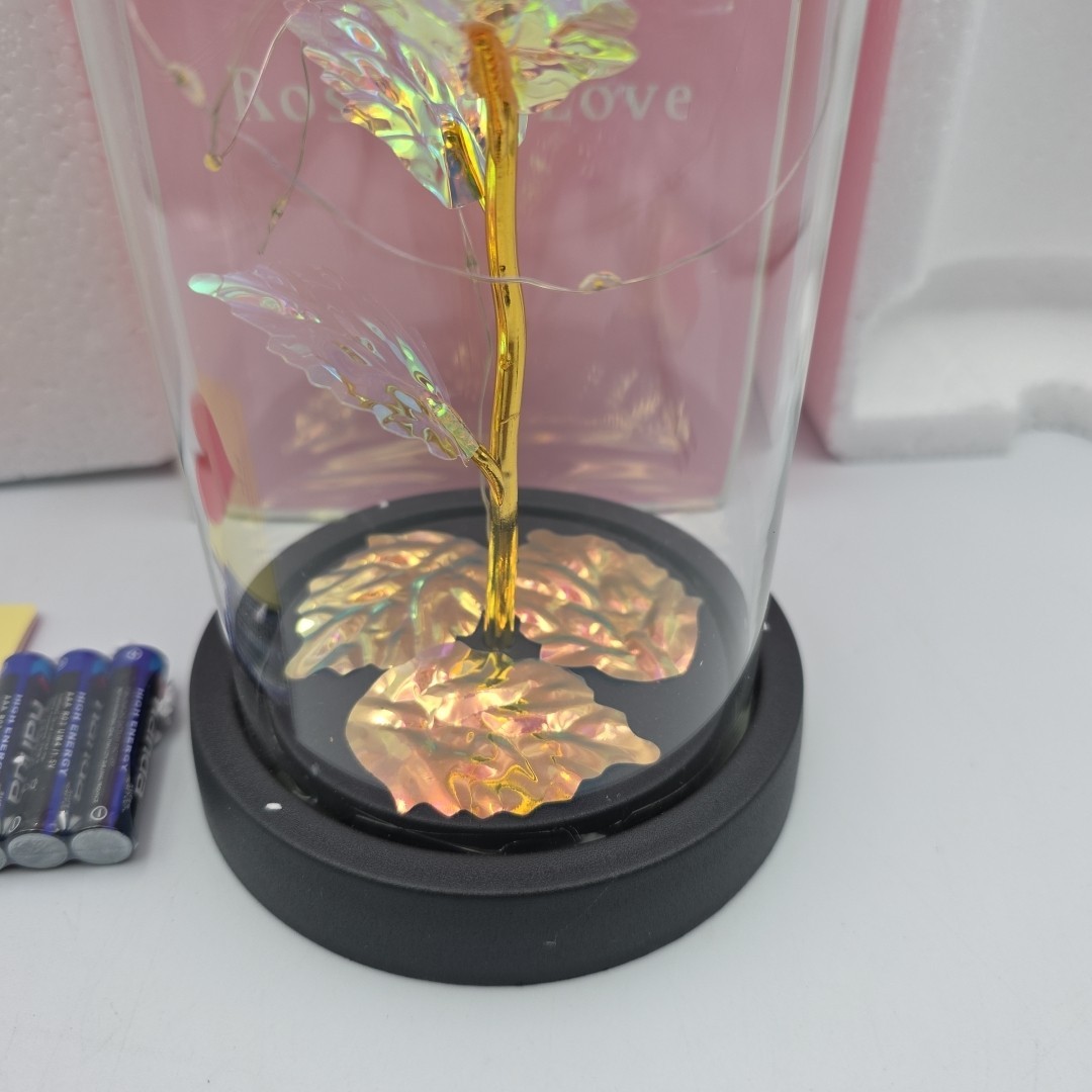 Rose Of Love In Glass Dome /w Led Lighted Rose Wedding Valentine Gifts