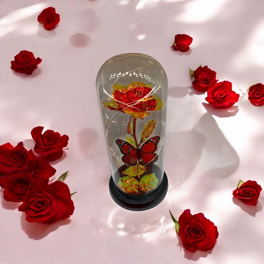Eternal Forever Galaxy Rose Flower In Glass Dome LED Light Valentine’s Day
