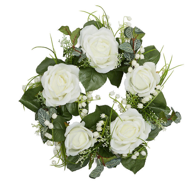 11″ Artificial Creamy White Rose Floral Candle Ring