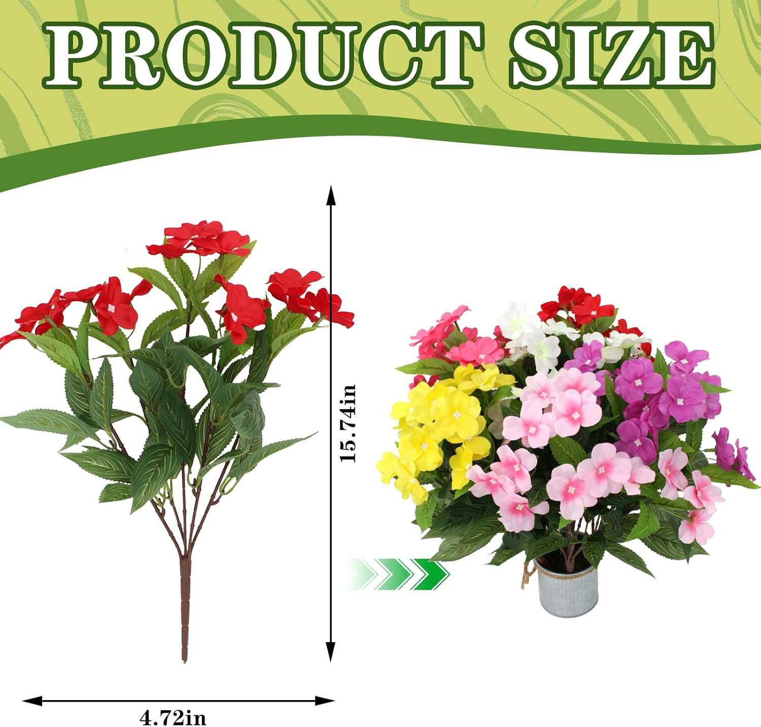 12 Bundles UV Resistant Silk Impatiens Flowers for Outdoor Garden Decor