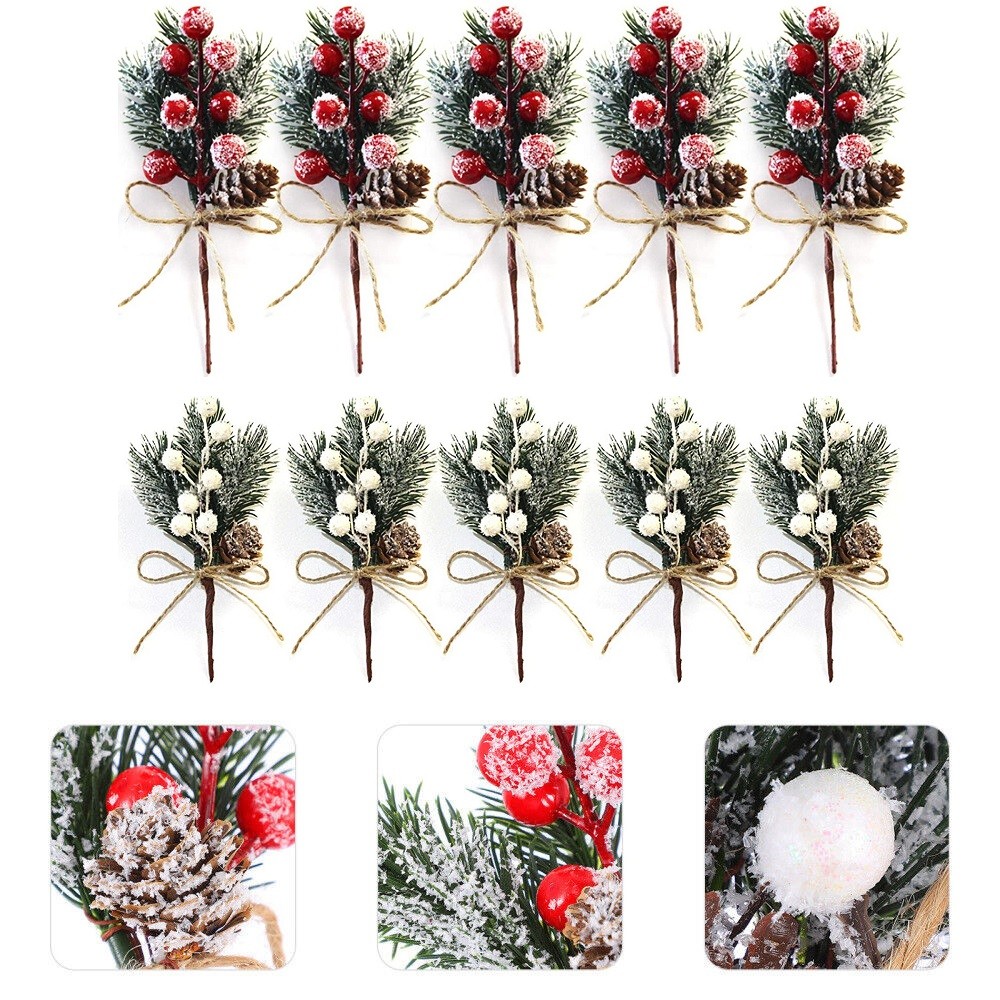 10Pcs Artificial Pine Cones And Berry Floral Picks For Christmas Tree Toppers US