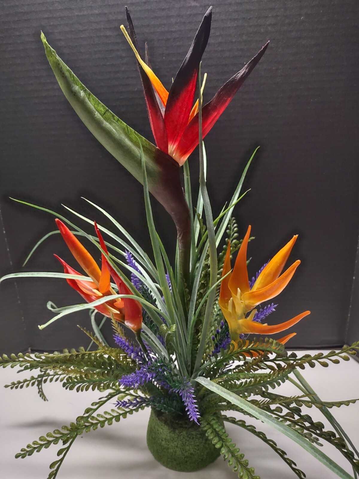 Artificial bird of paradise table decoration on disc, weddings, centerpiece RD