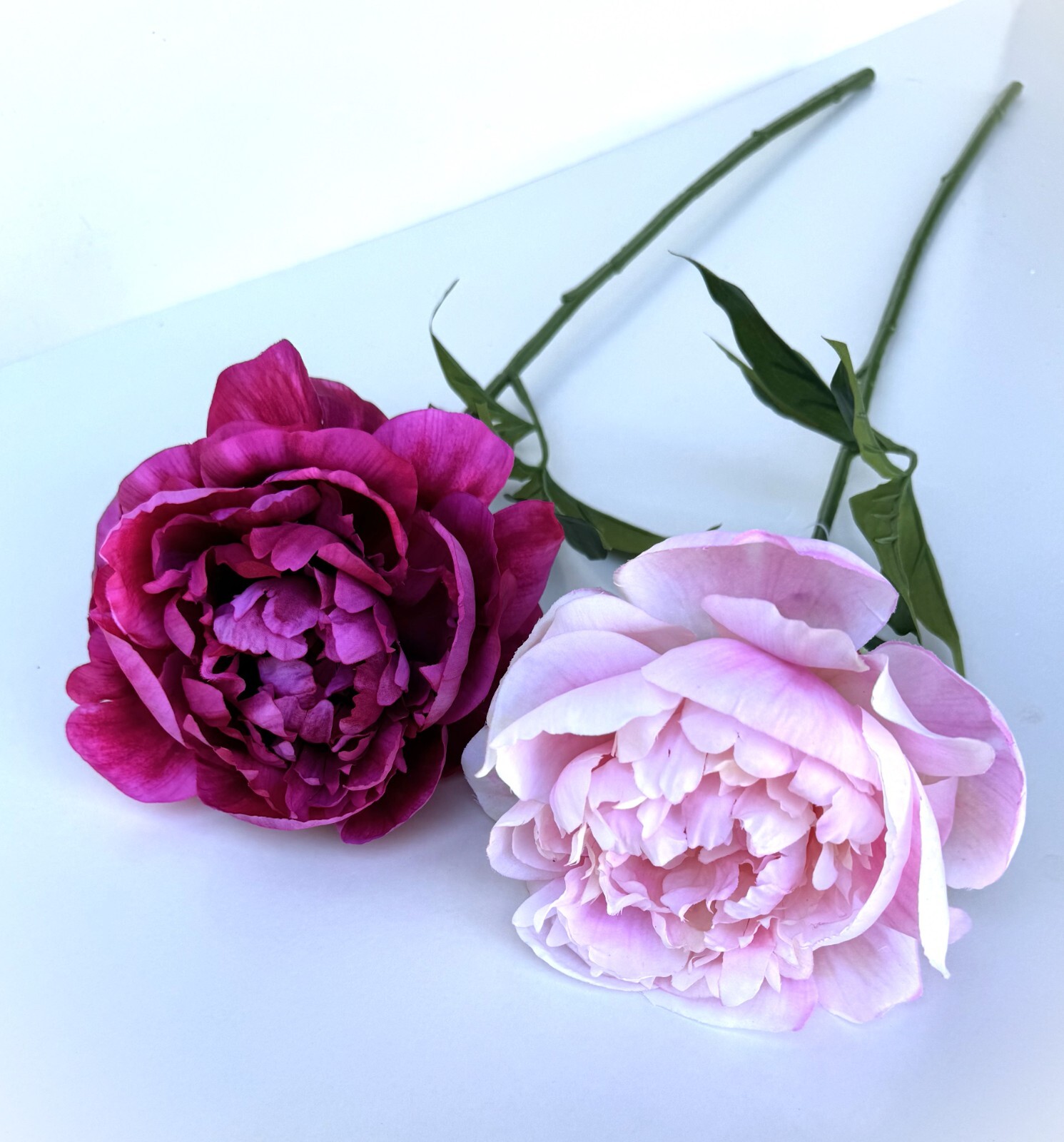 Peony Flower Stem Fuchsia Pink Faux Silk Flowers Artificial Peonies Light Pink