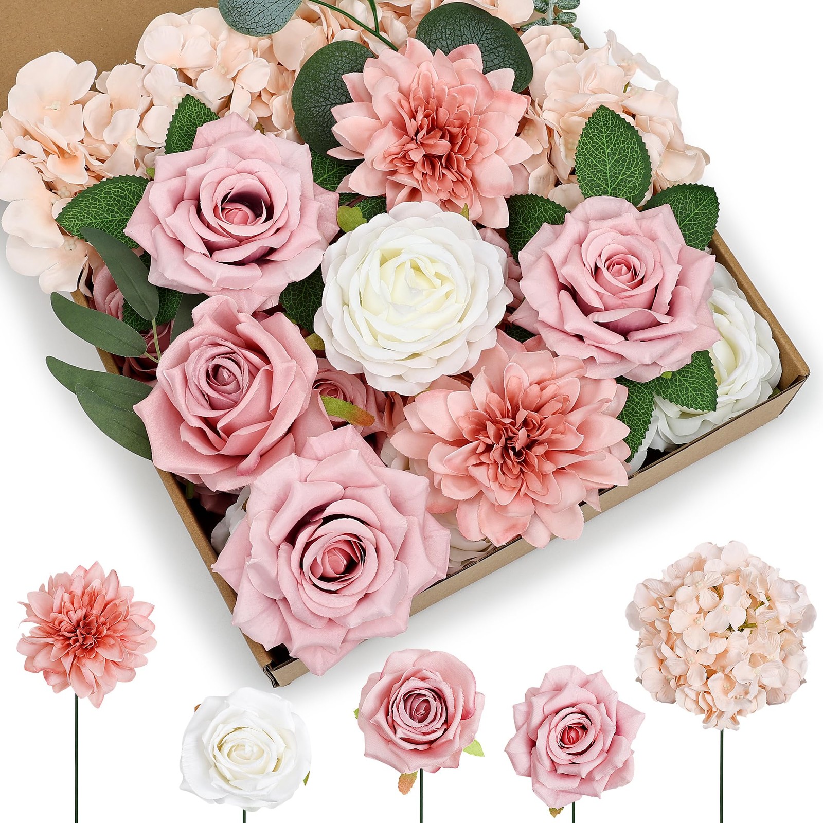 Artificial Flowers Combo Set for DIY, Dusty Pink