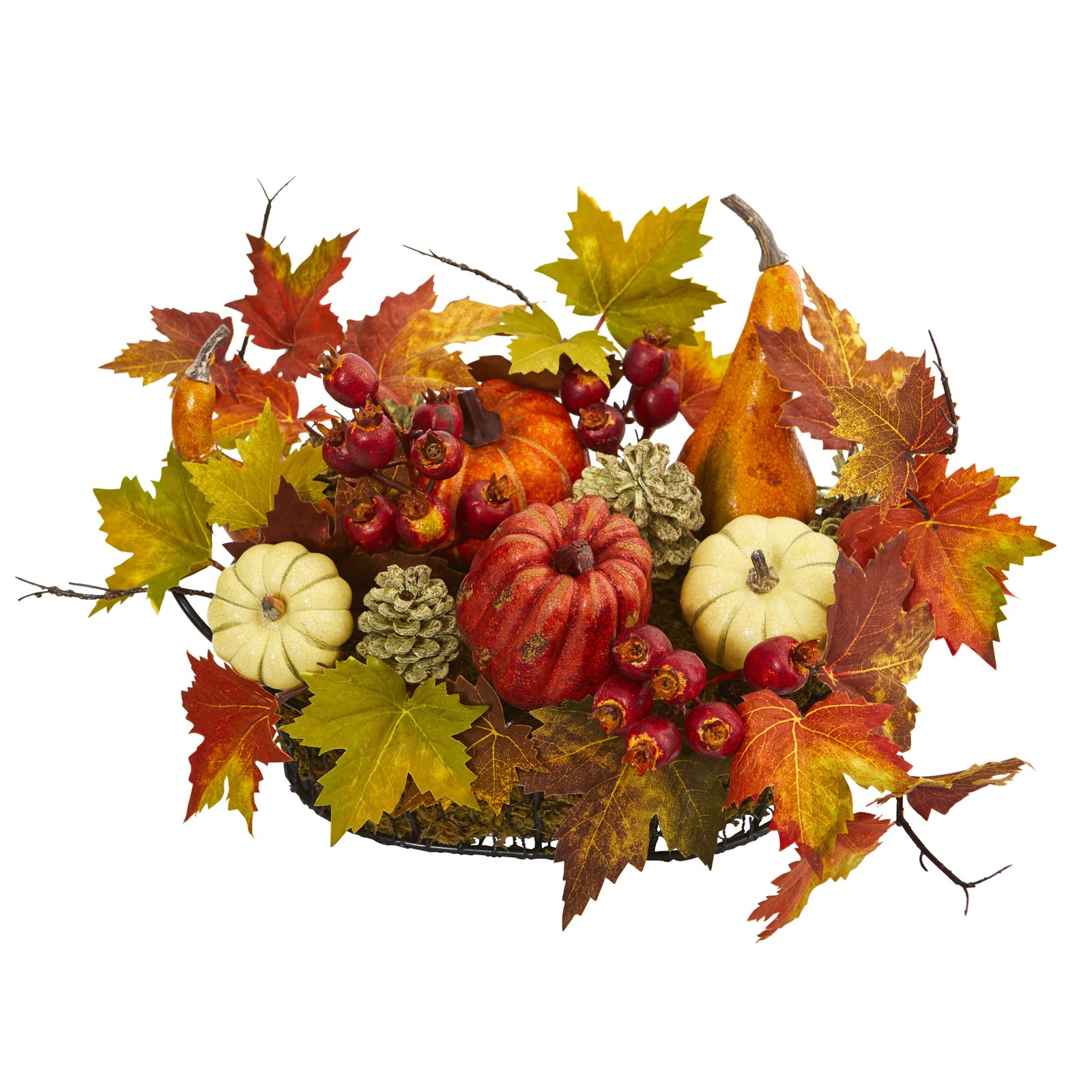 Nearly Natural Pumpkin Gourd Berry and Maple Leaf Artificial Arrangement