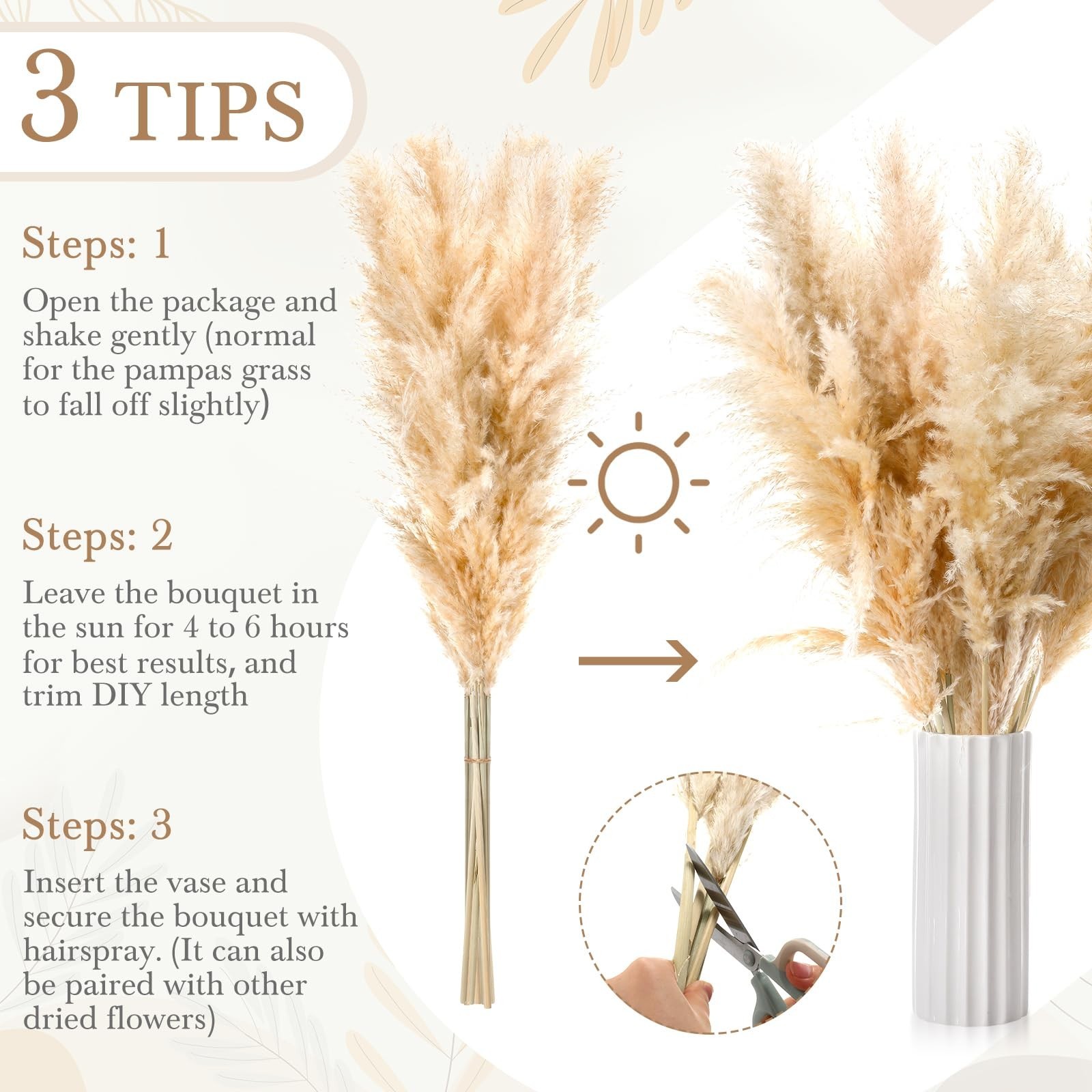 28 Pcs 30 Inch Fluffy Tall Pampas Grass Decor Bulk, Natural Dried Pampas Gras…