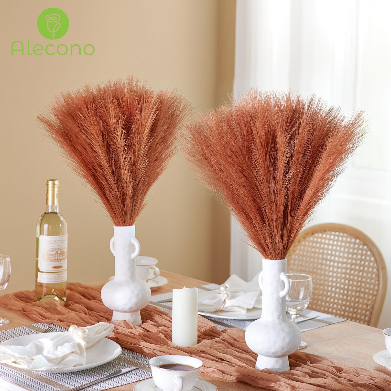 30Pcs Pampas Grass Decor 17.7 Inch, Artificial Faux Fall Orange Pampas for Fl…