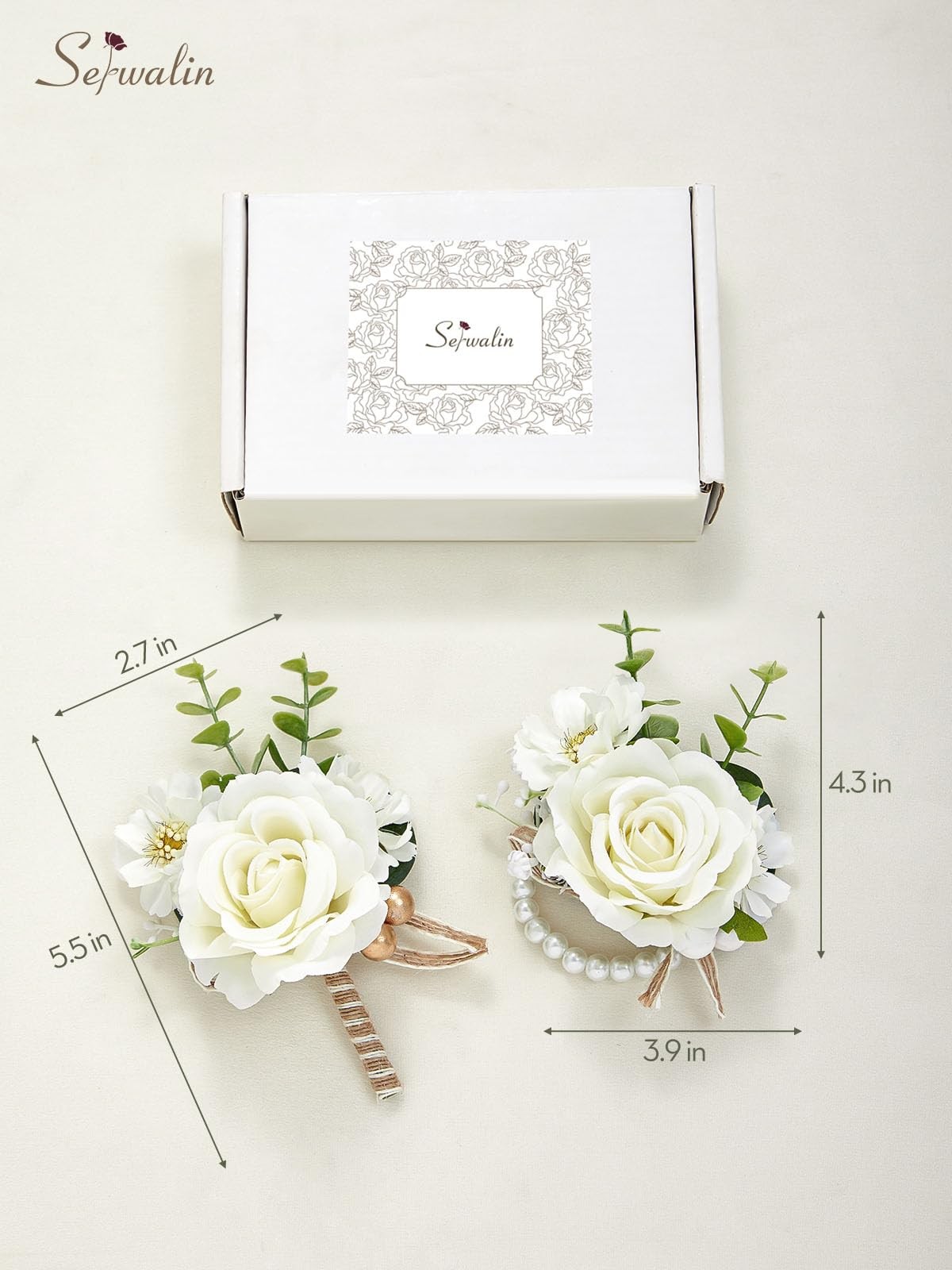 Ivory Rose Corsage & Boutonniere Set Wristlet Mens Wedding Prom Homecoming