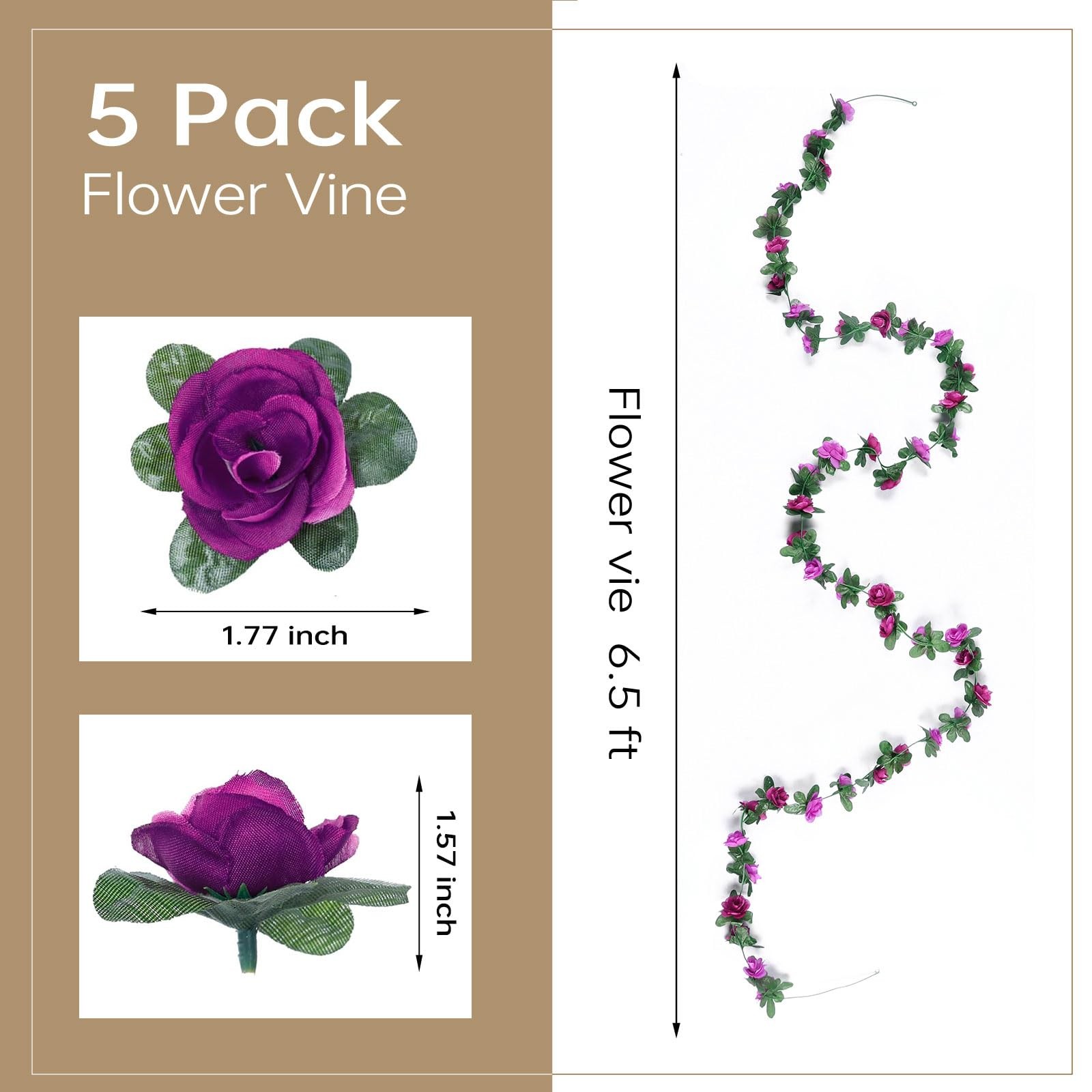 Miracliy 5 Pack 41 FT Flower Garland Decorations Plastic Artificial Flowers for