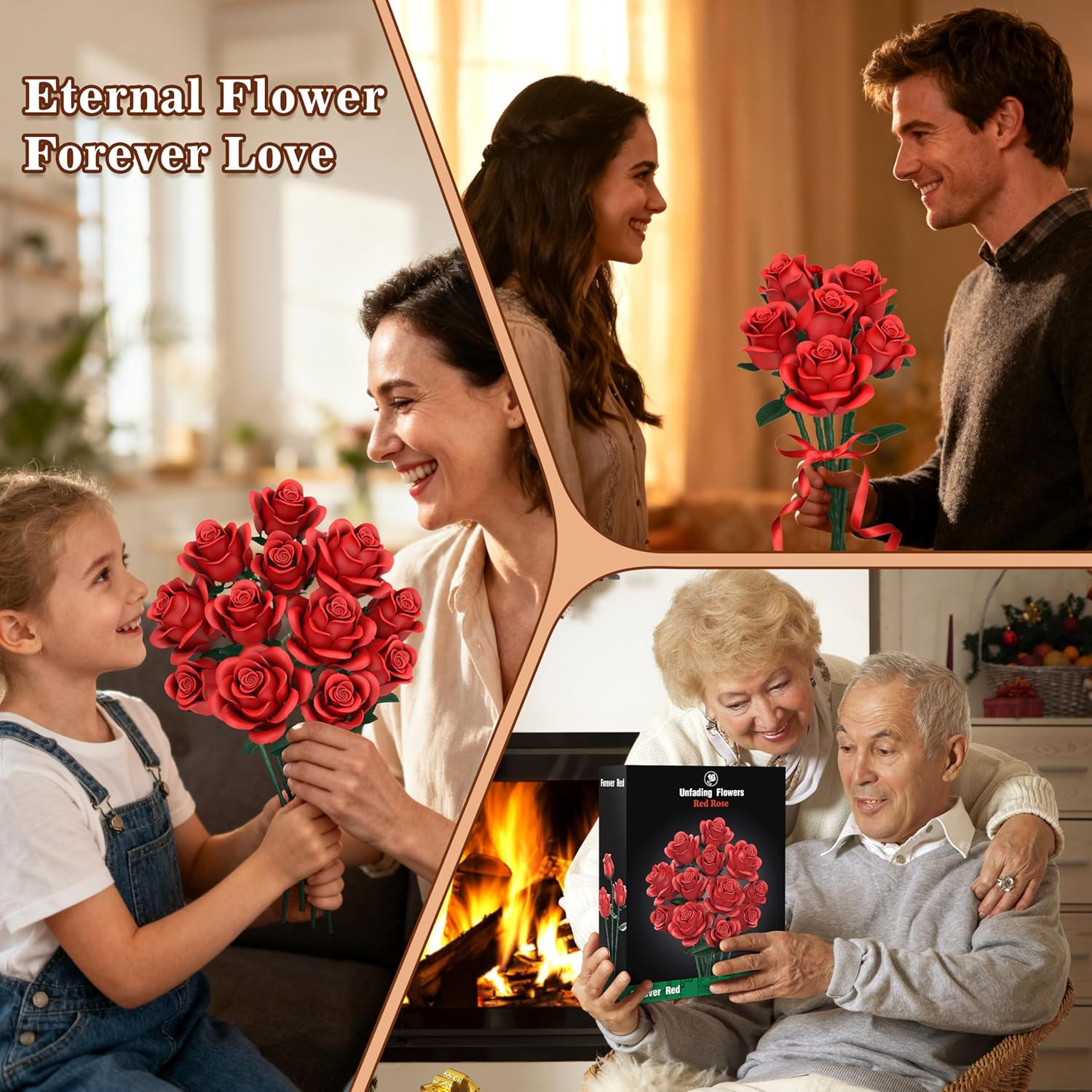 Red Roses Flower Bouquet Building Sets, 670Pcs Artificial Flowers Building Block