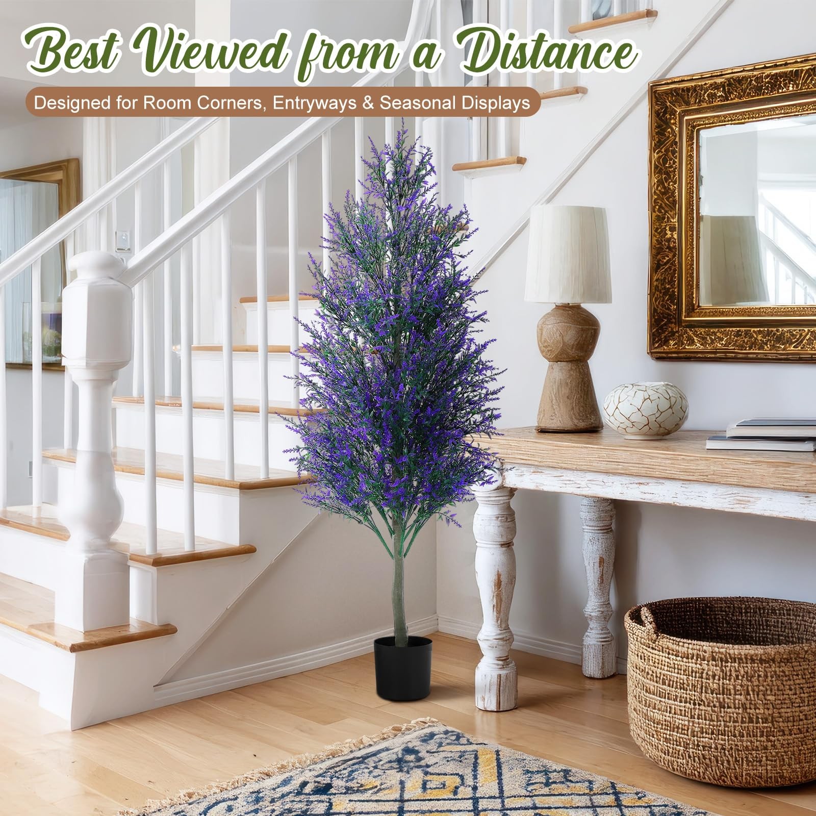 4 FT Artificial Lavender Topiary Trees Set of 2, UV Resistant Faux Outdoor Pl…