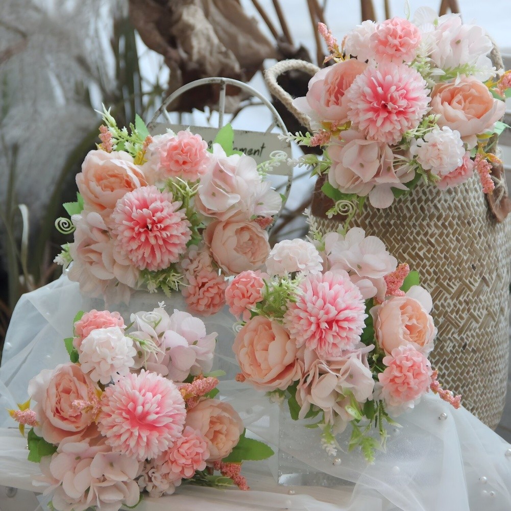 Artificial Peony Hydrangea Silk Flowers Bouquet for Nordic Style for Wedding