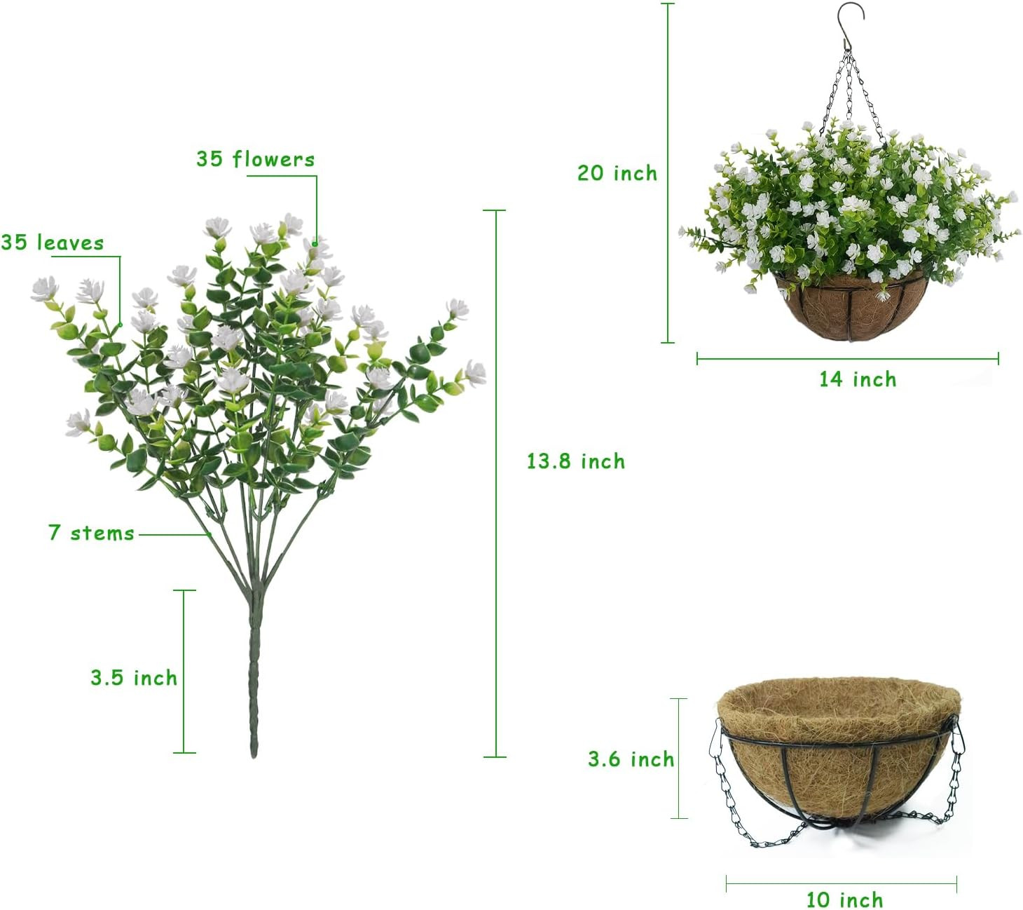 UV-Resistant Artificial Flower Basket – 12 Realistic Faux Plants for Decor